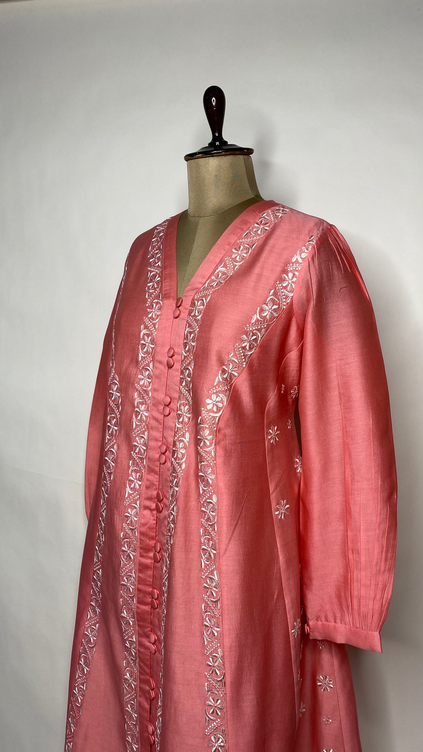 Cherry Pink Panelled Chanderi Long Dress