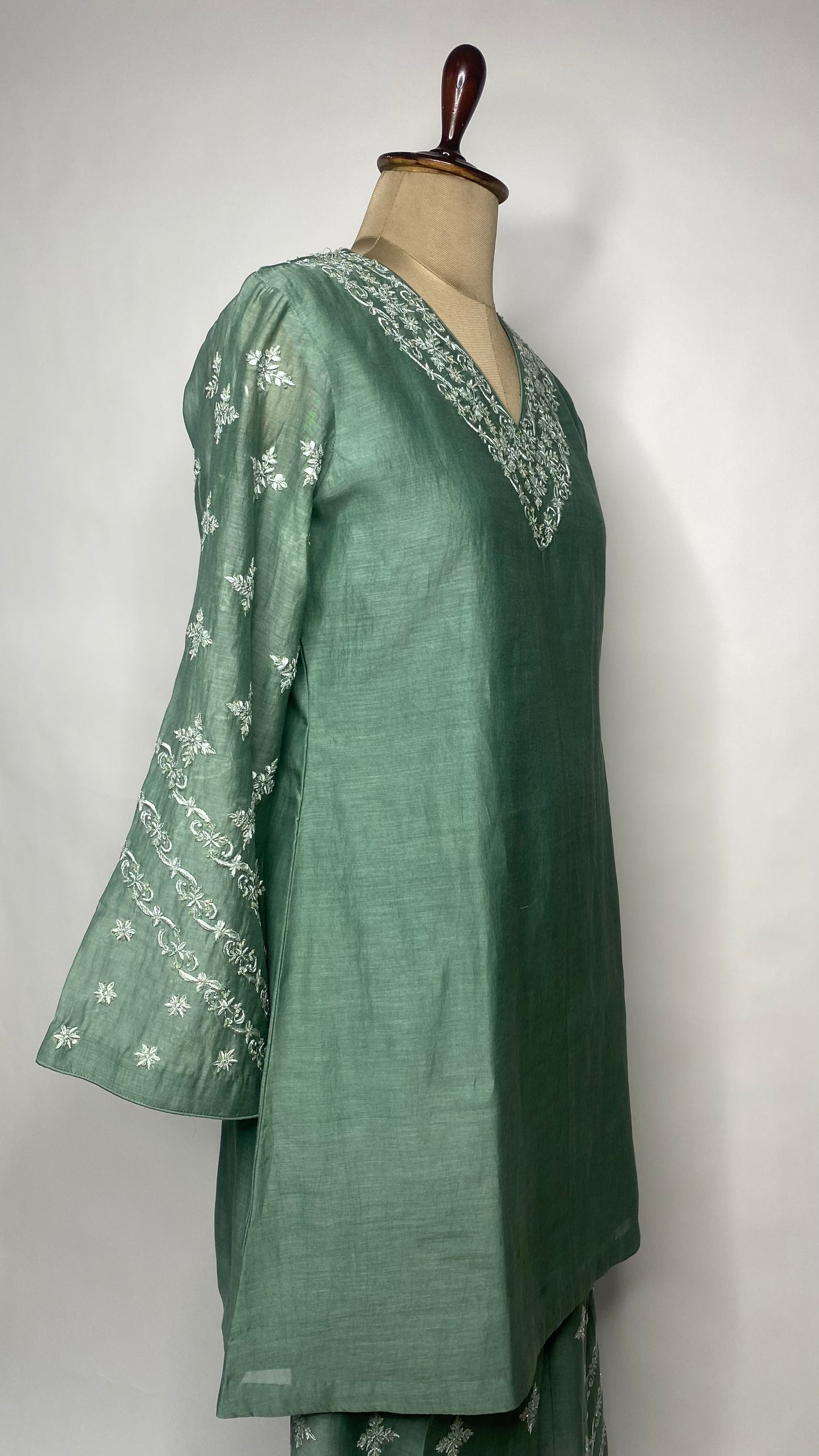 Green Mul Chanderi Chikankari Co-Ord Set