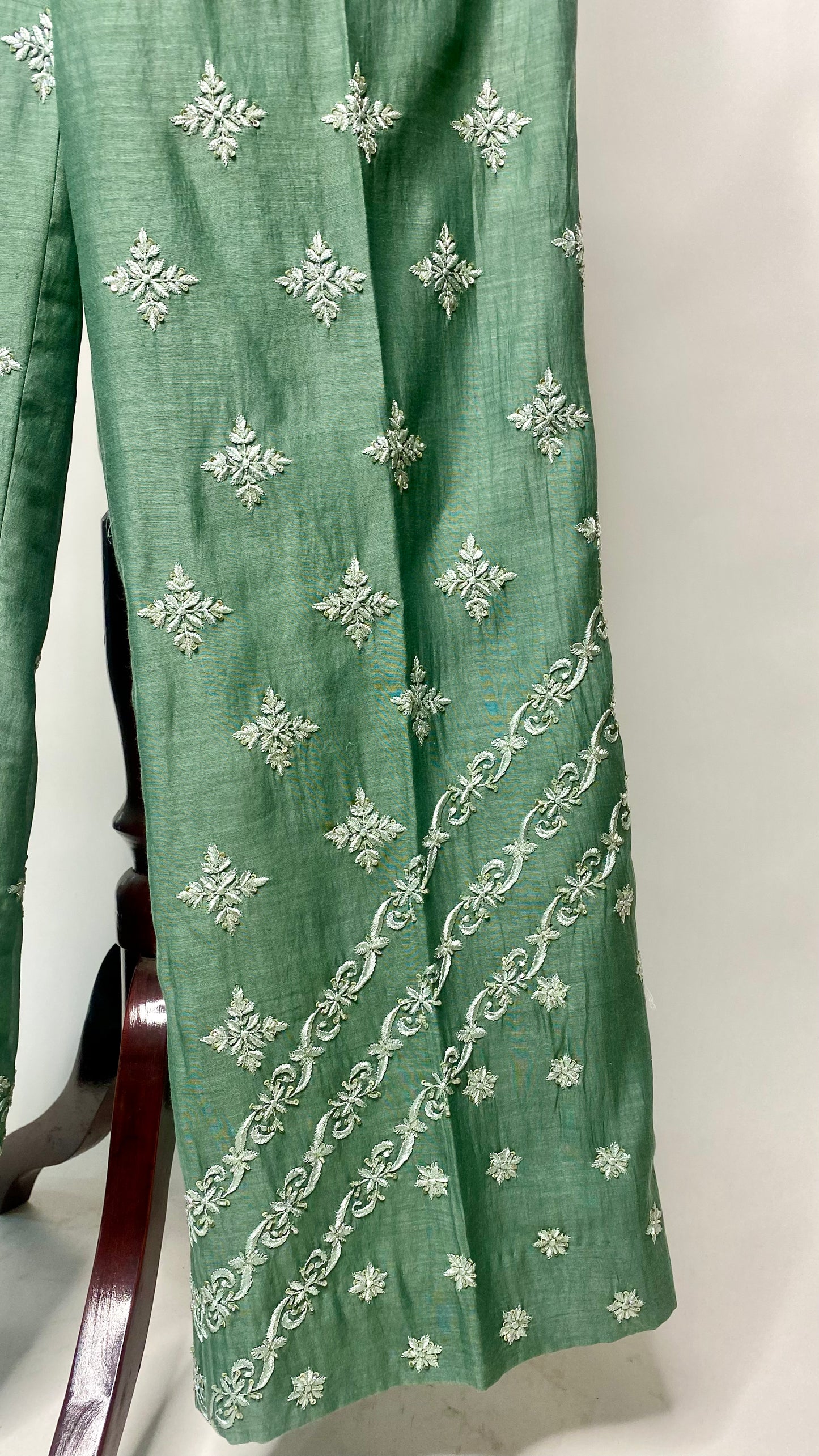 Green Mul Chanderi Chikankari Co-Ord Set