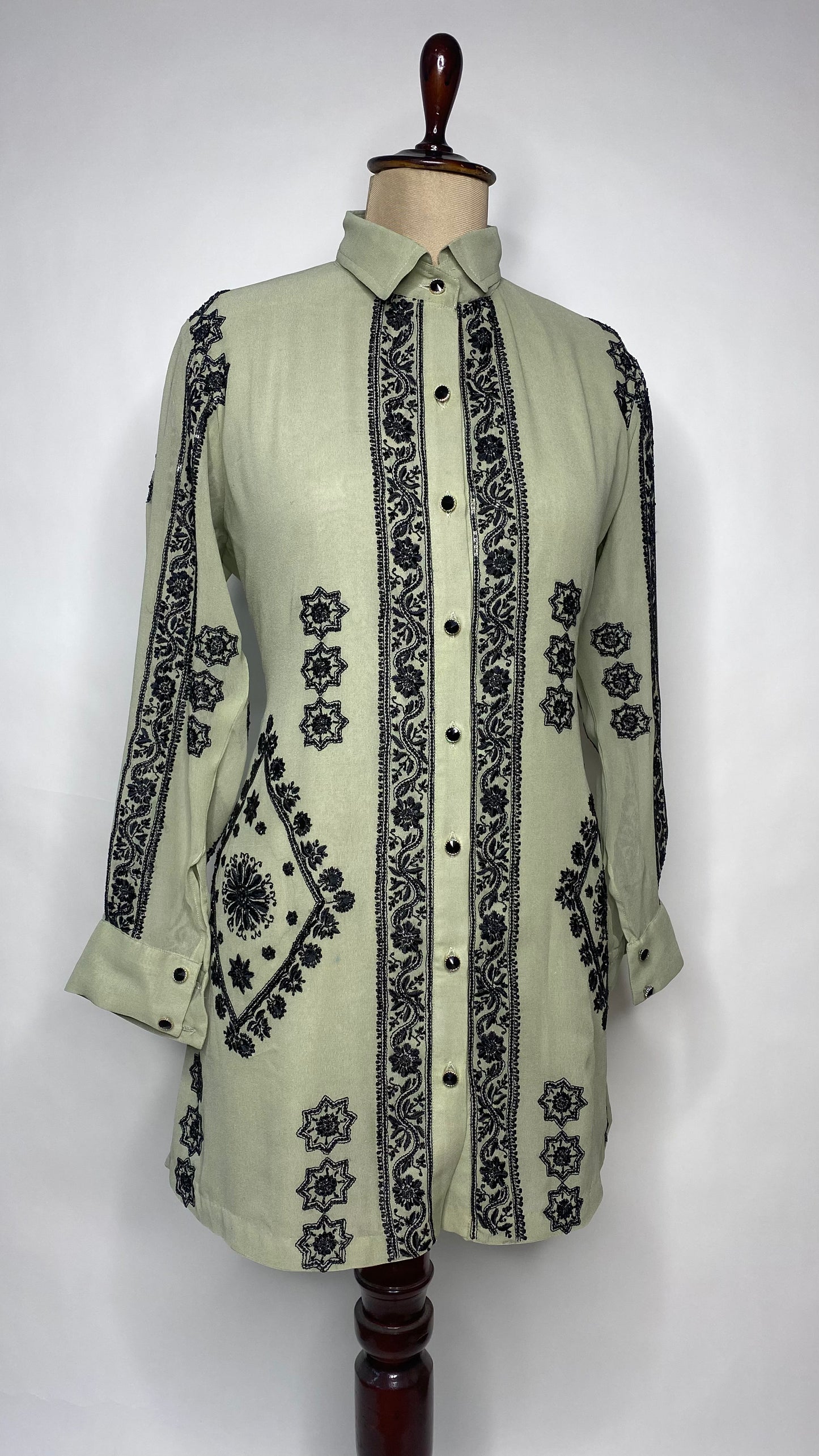 Light Olive Pure Georgette Chikankari Shirt