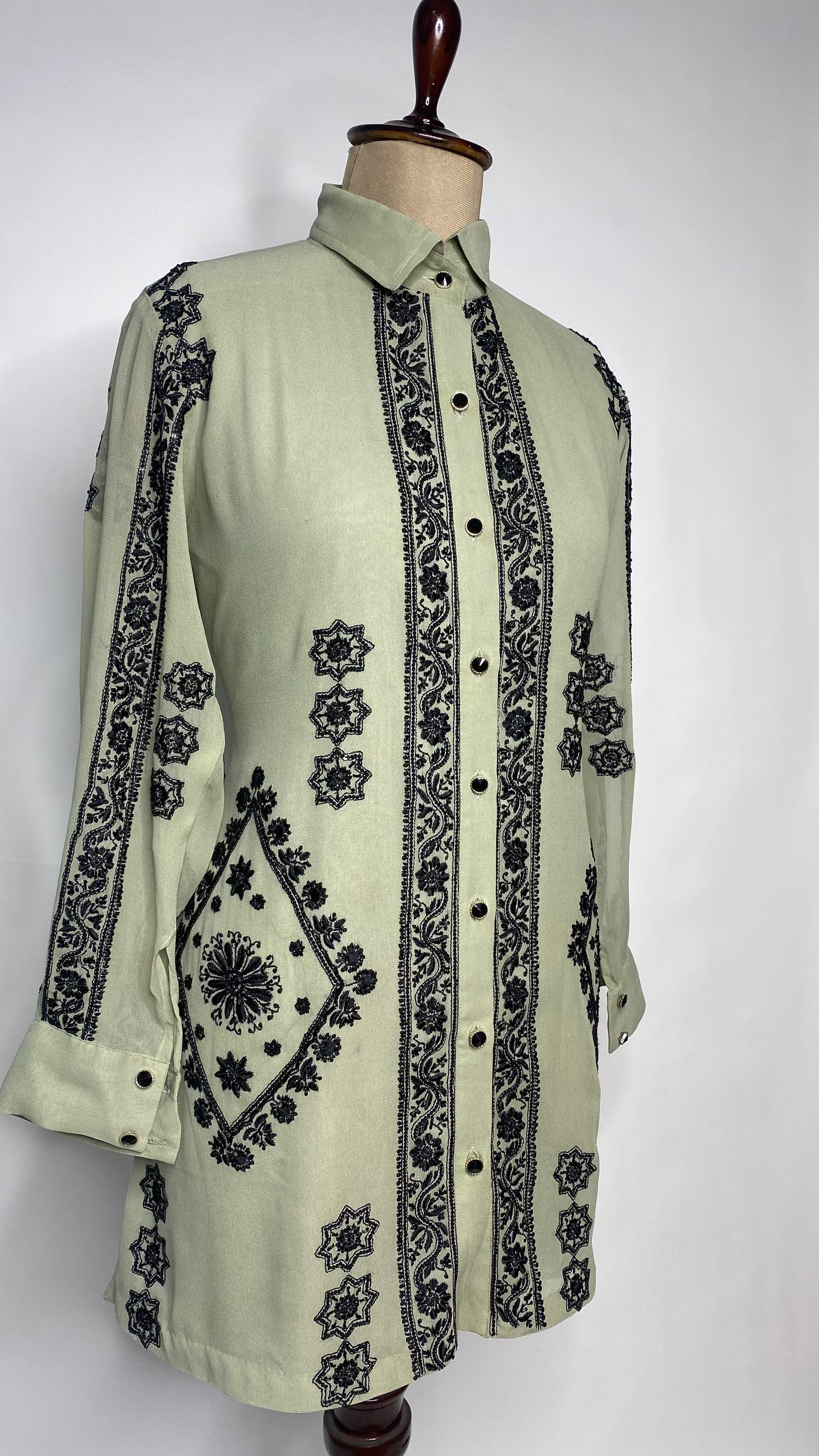 Light Olive Pure Georgette Chikankari Shirt