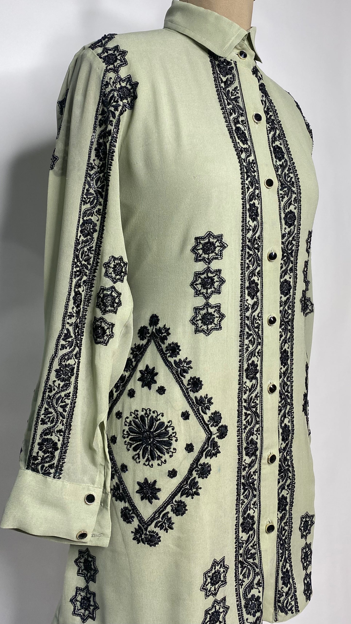 Light Olive Pure Georgette Chikankari Shirt