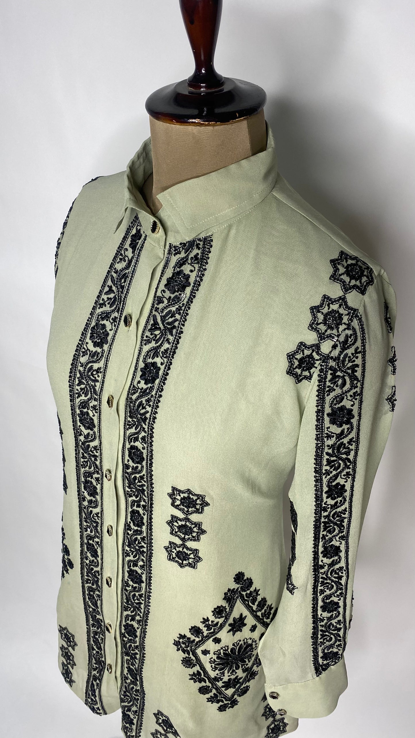 Light Olive Pure Georgette Chikankari Shirt