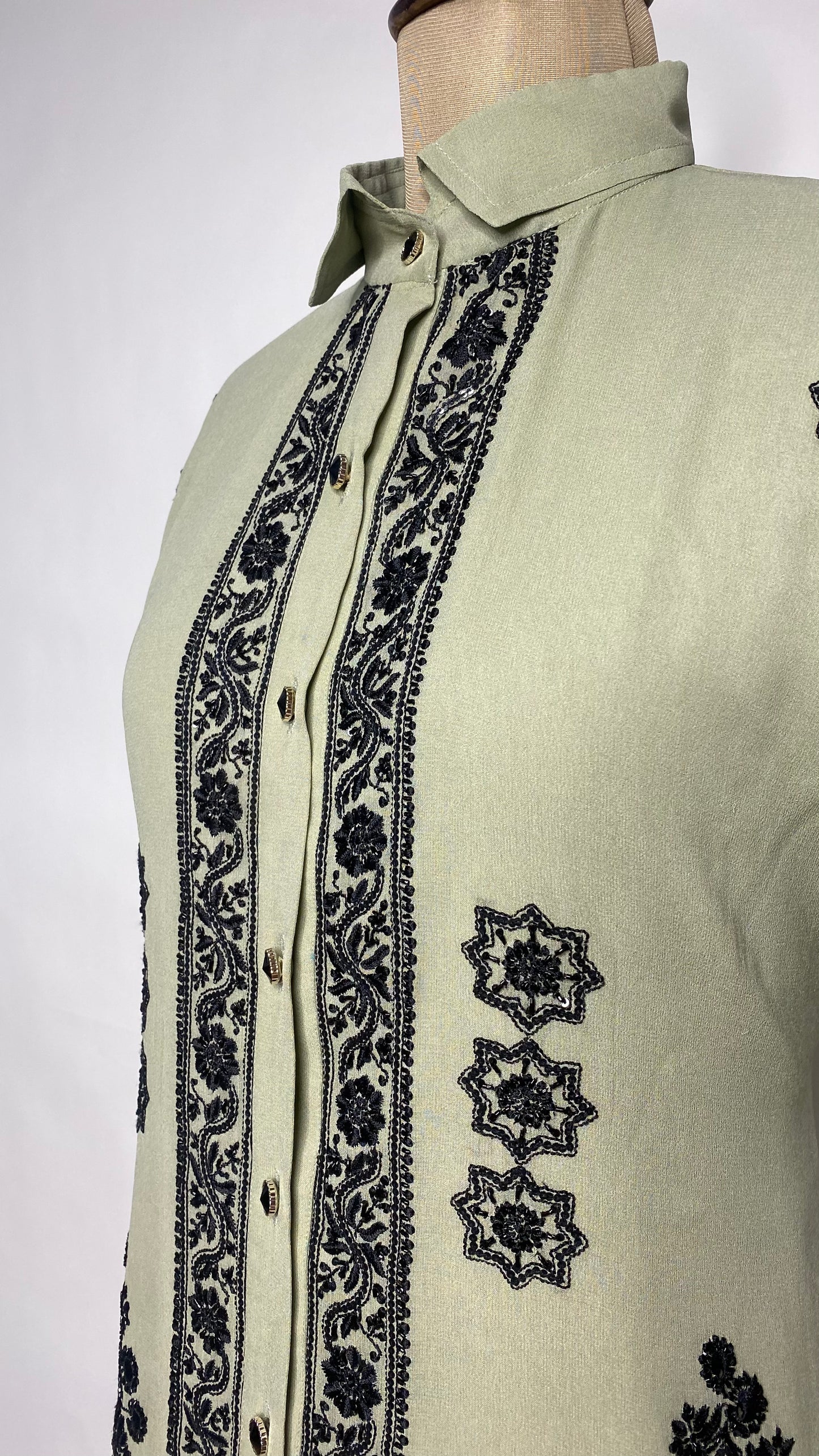 Light Olive Pure Georgette Chikankari Shirt