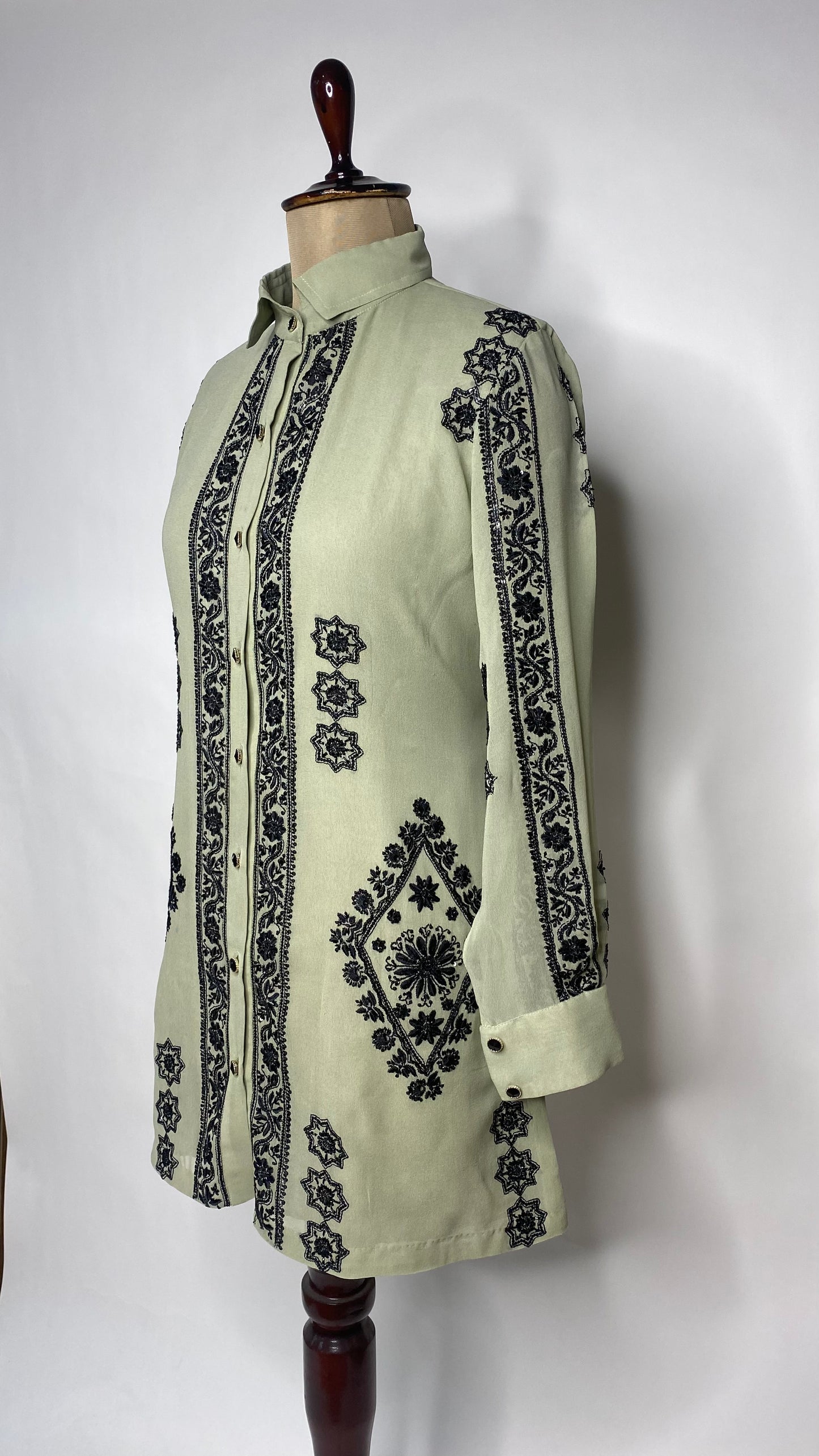 Light Olive Pure Georgette Chikankari Shirt