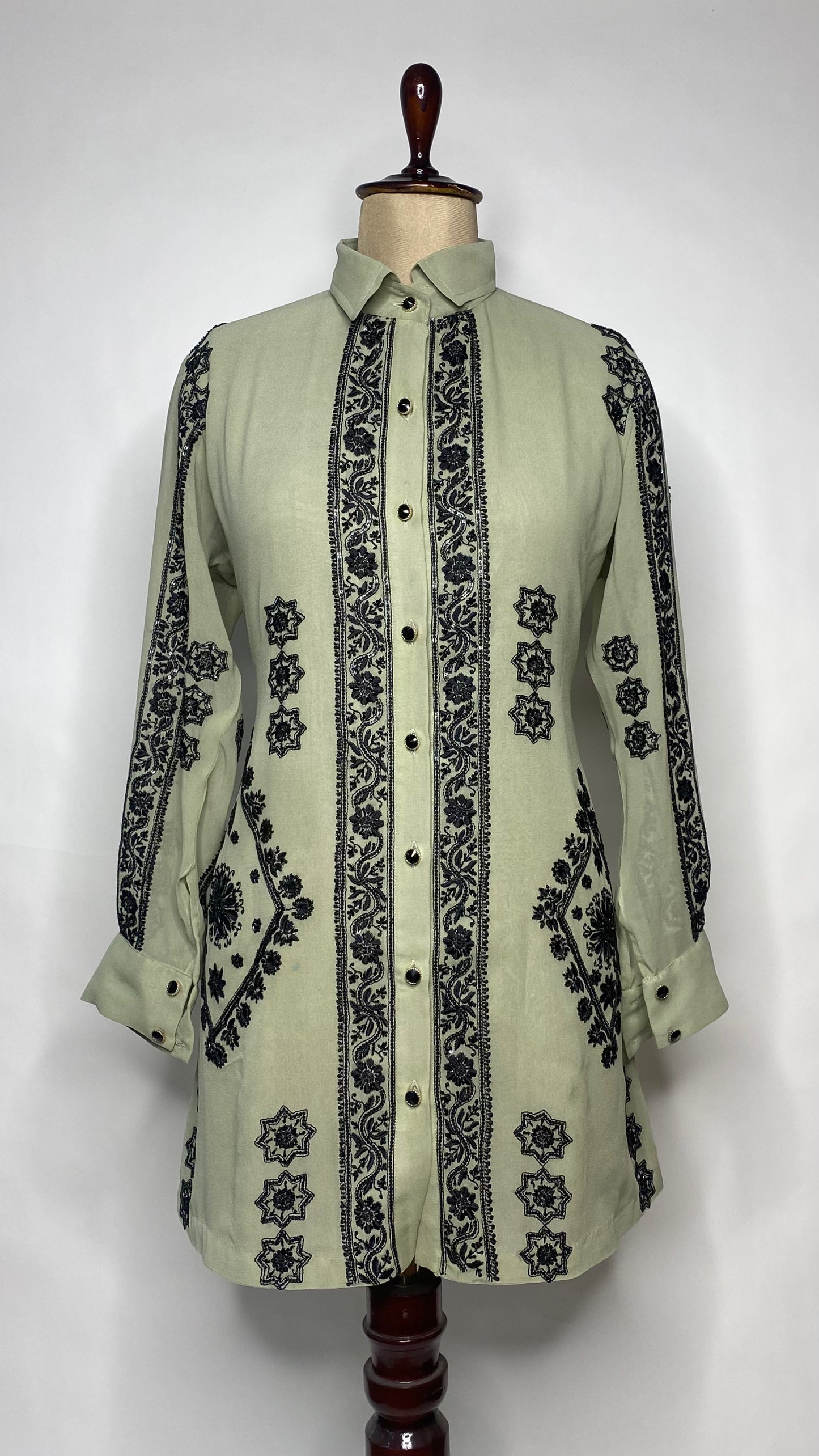 Light Olive Pure Georgette Chikankari Shirt