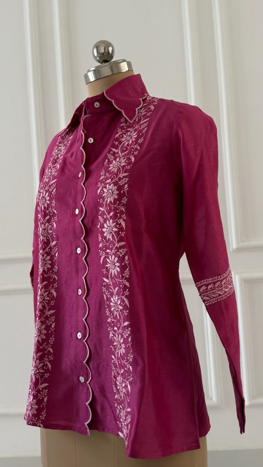 Viva Magenta Scallop Collar Chikankari Shirt
