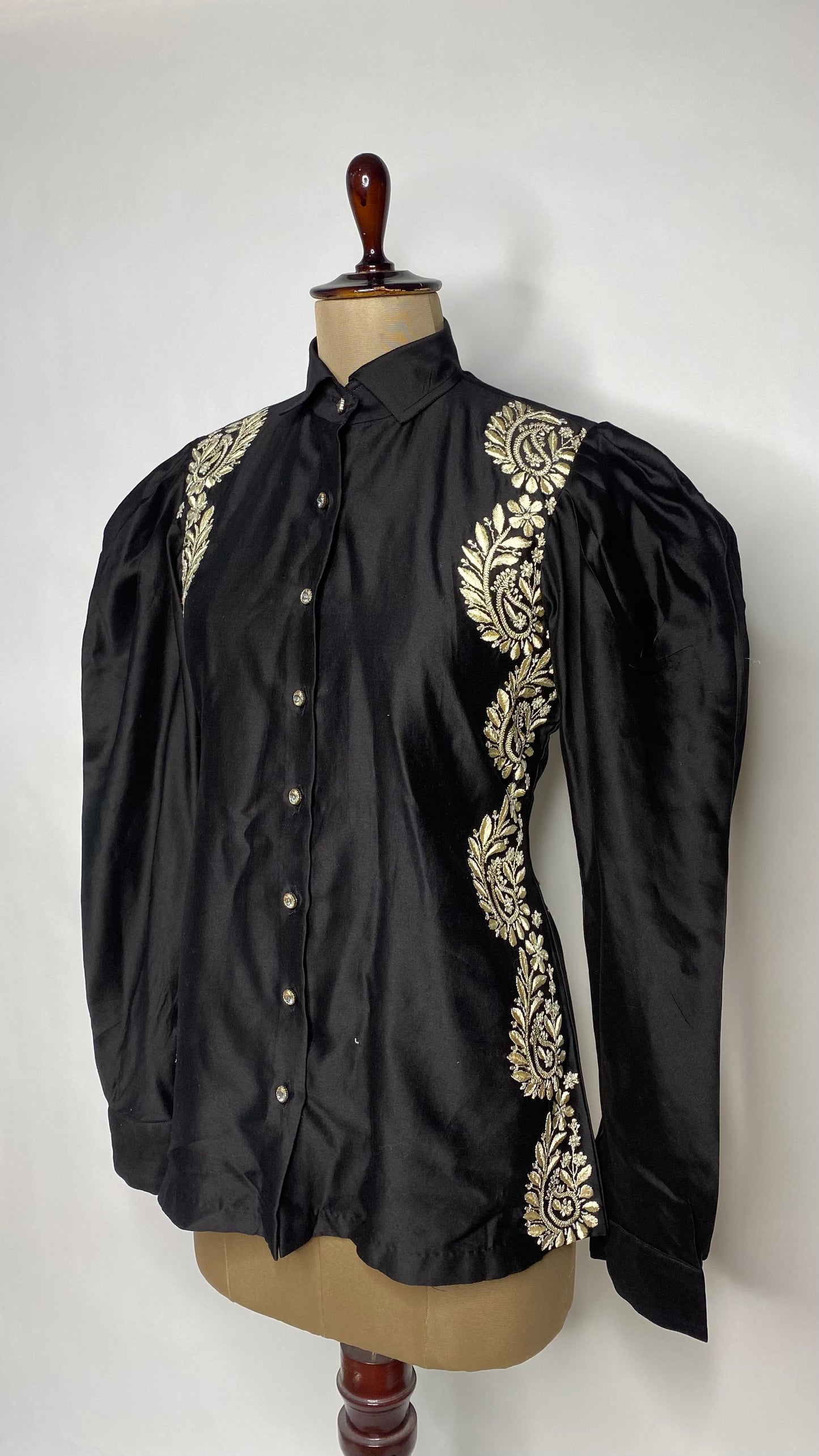 Black Leg-O-Mutton Sleeve Chikankari Shirt