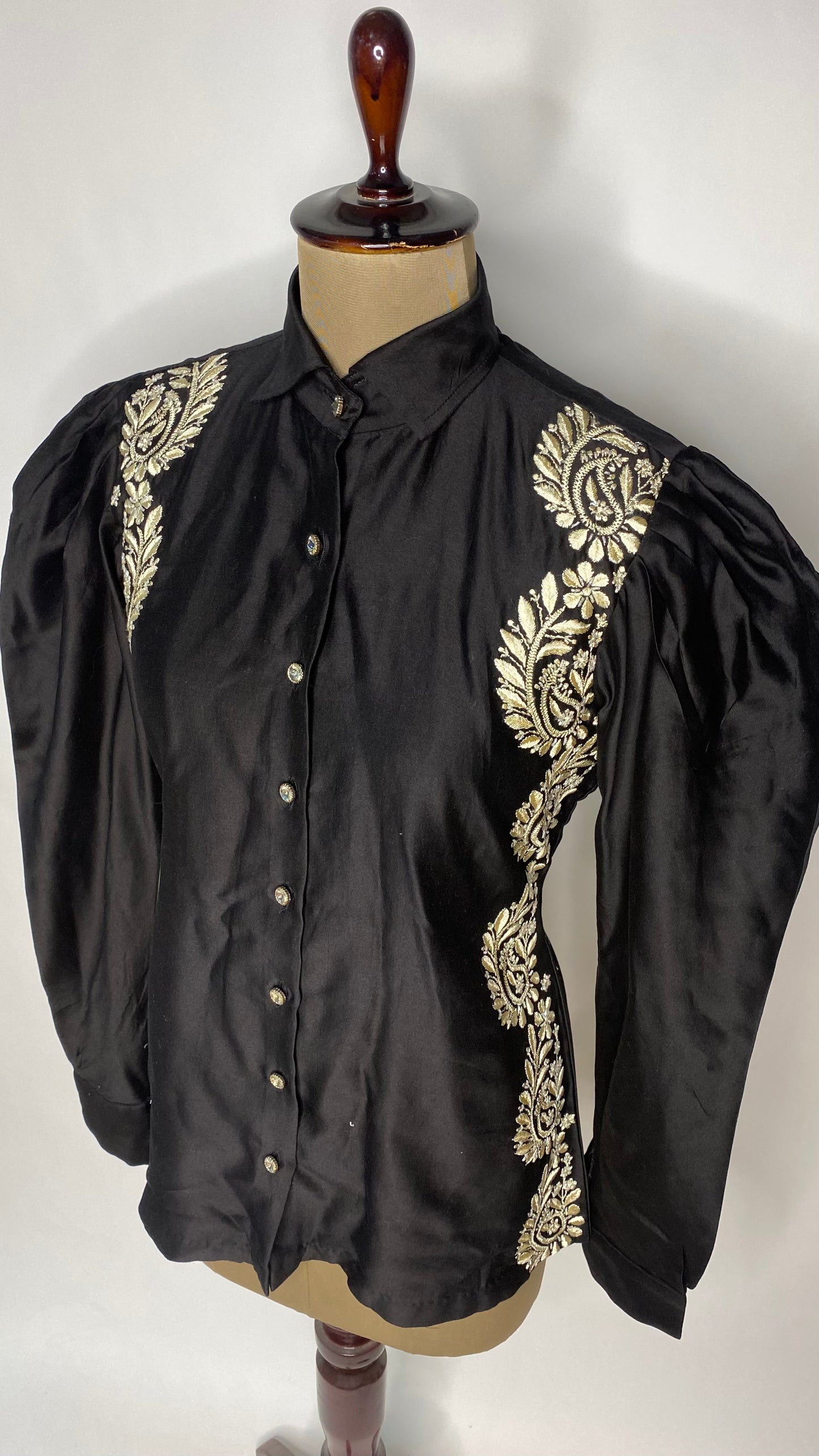 Black Leg-O-Mutton Sleeve Chikankari Shirt