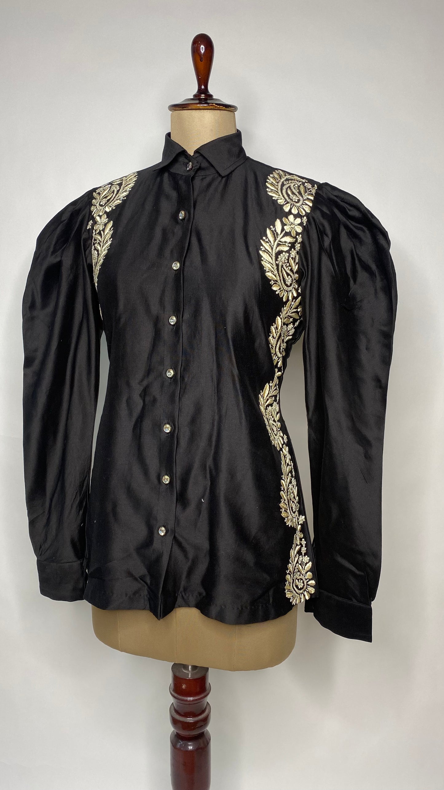 Black Leg-O-Mutton Sleeve Chikankari Shirt