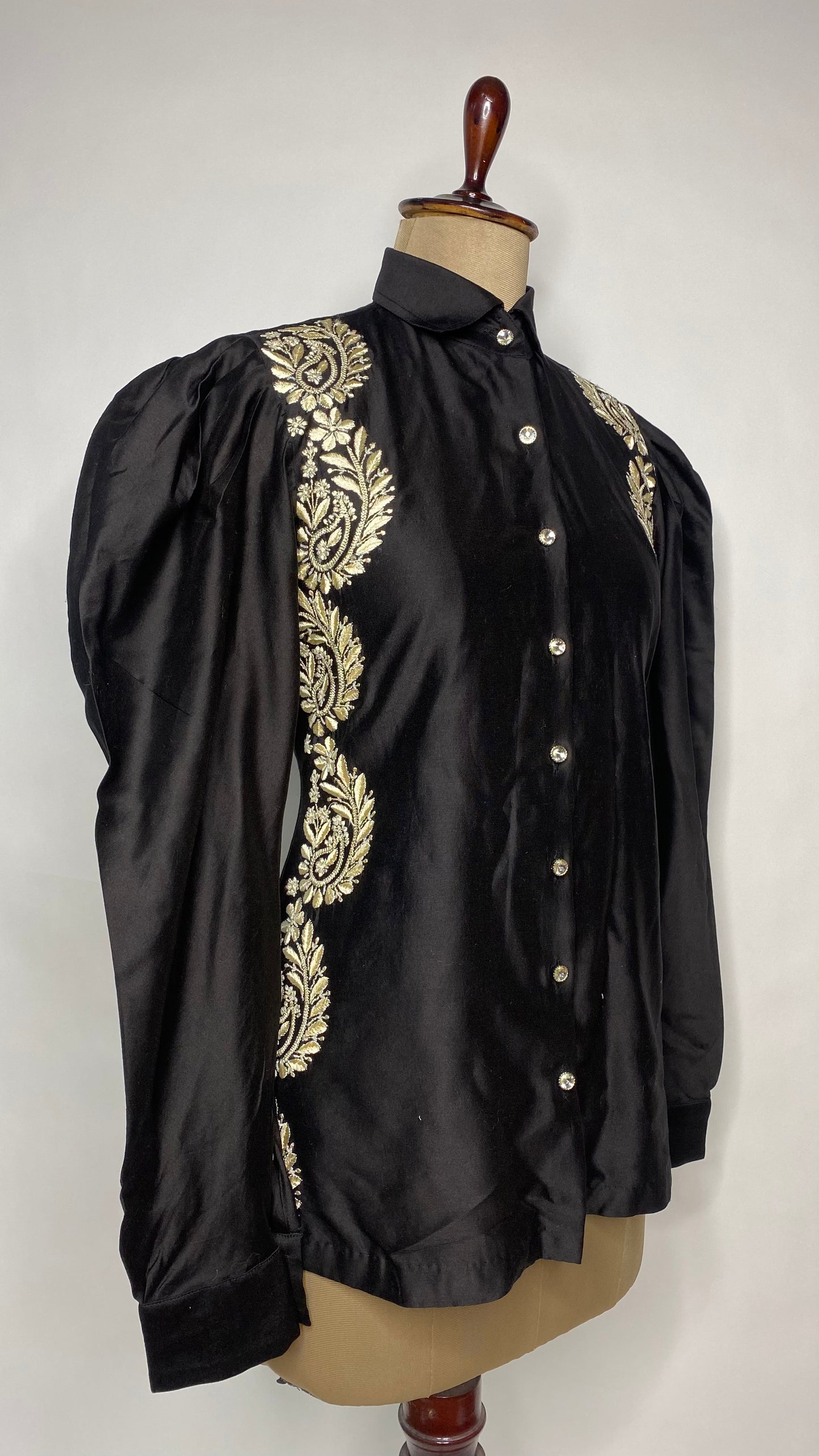 Black Leg-O-Mutton Sleeve Chikankari Shirt