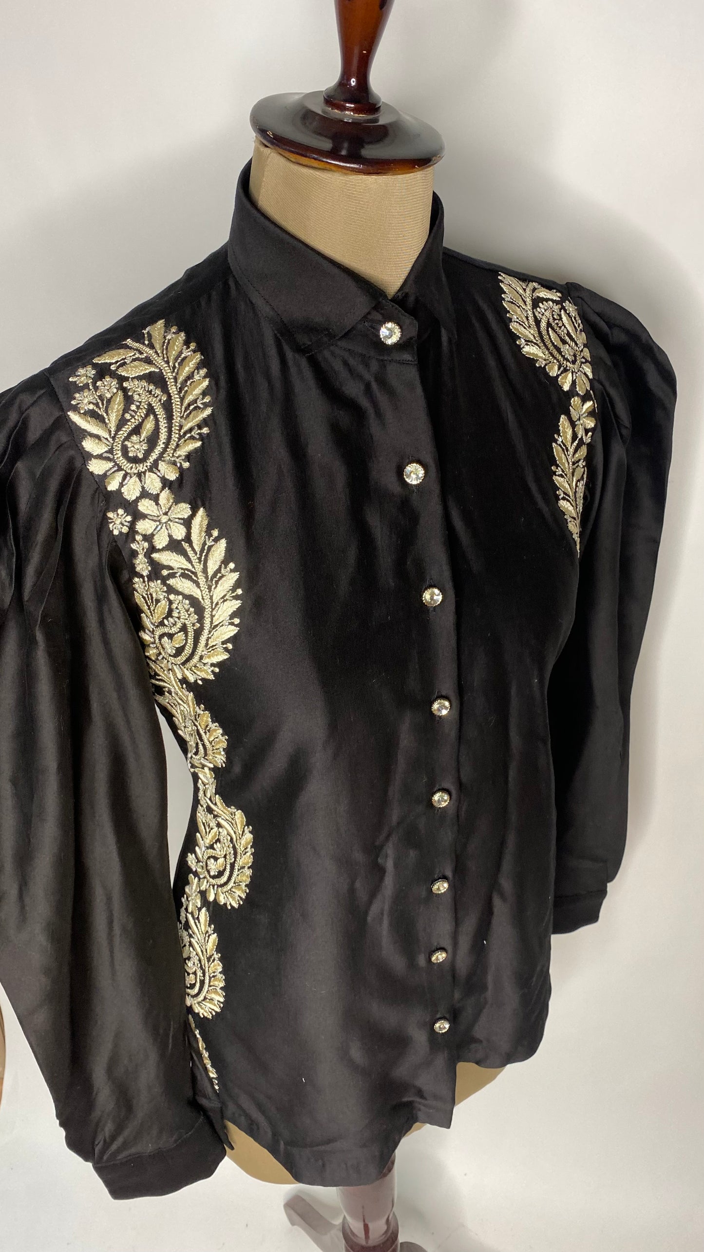 Black Leg-O-Mutton Sleeve Chikankari Shirt