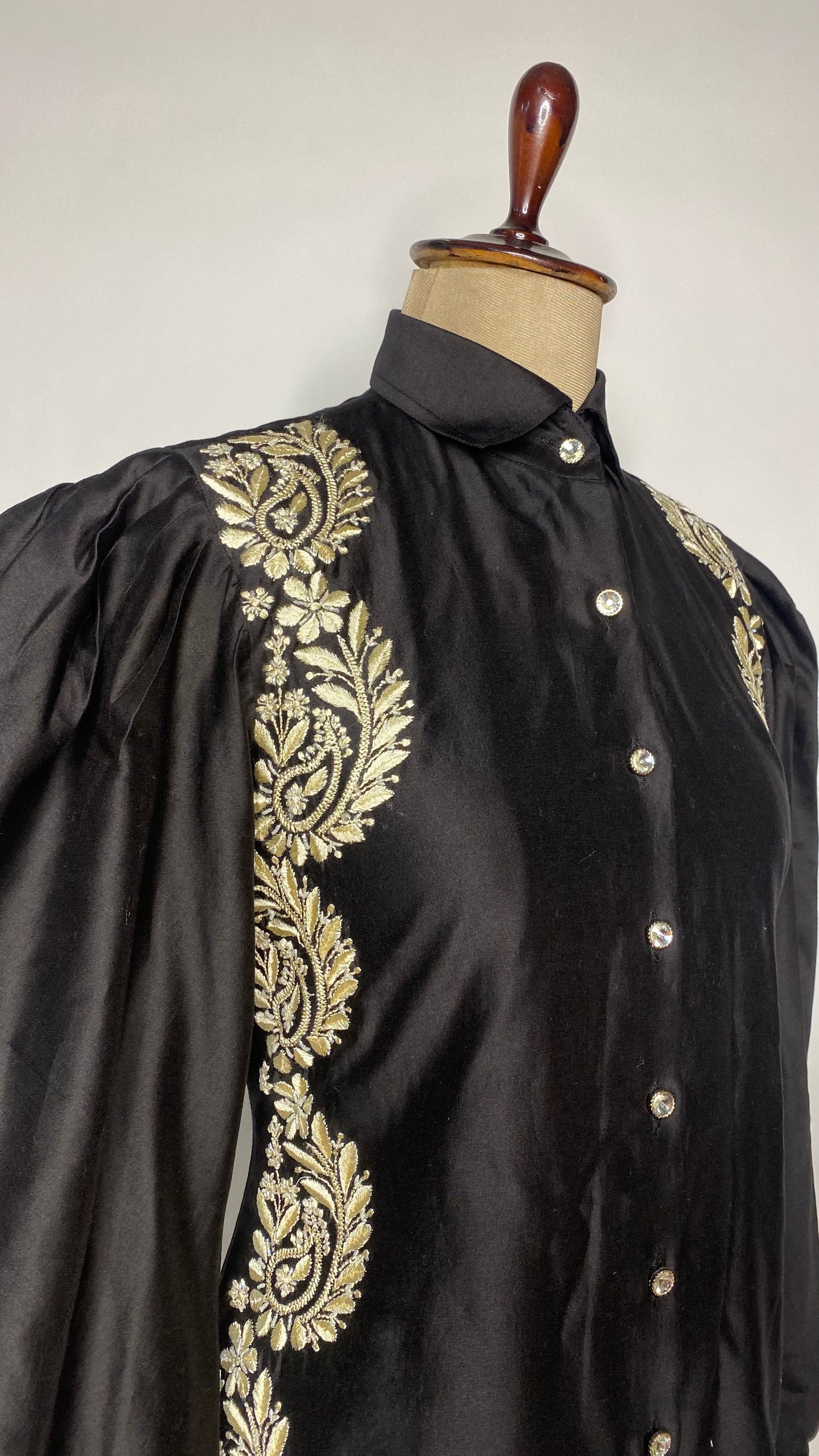 Black Leg-O-Mutton Sleeve Chikankari Shirt