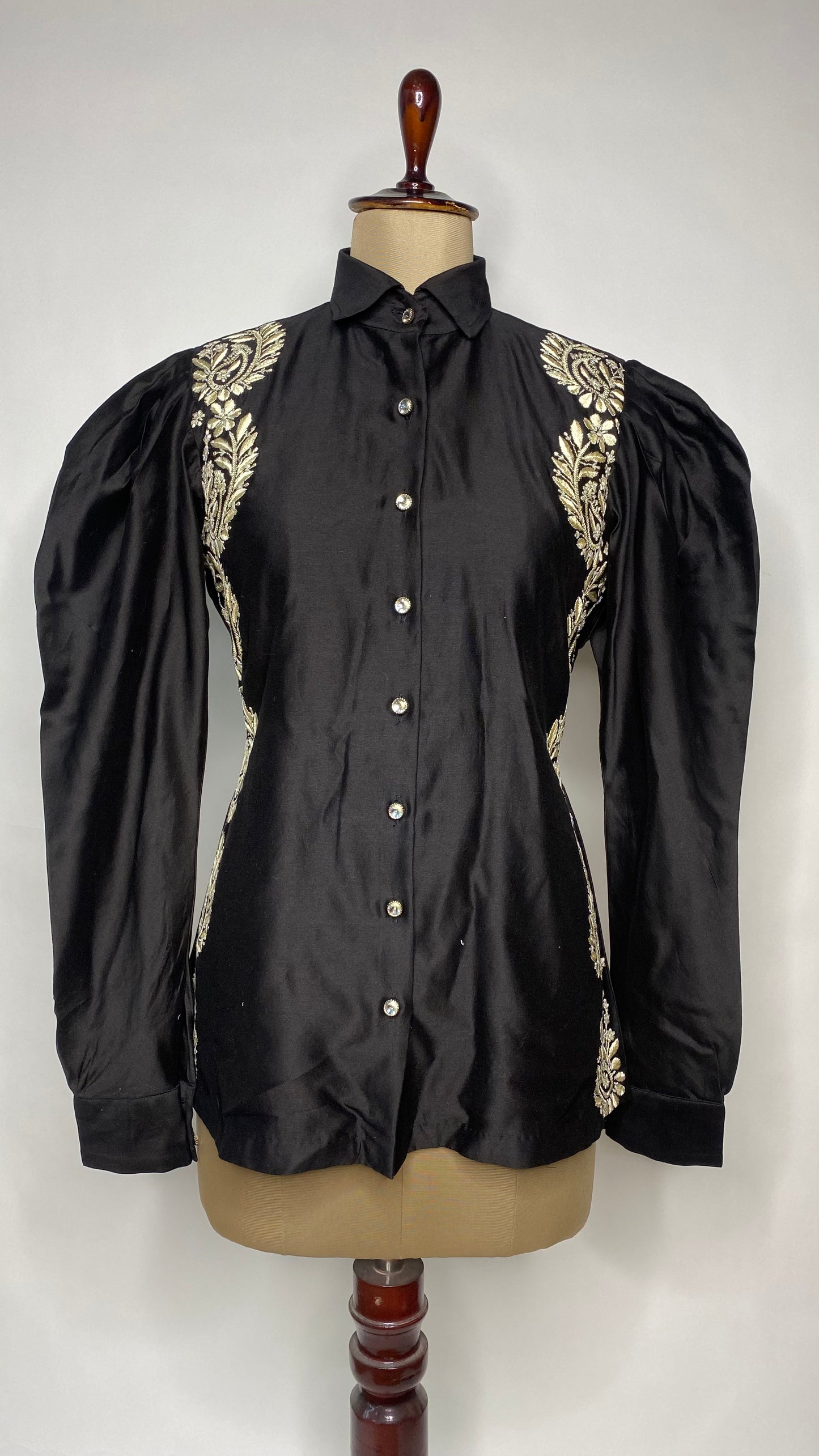 Black Leg-O-Mutton Sleeve Chikankari Shirt