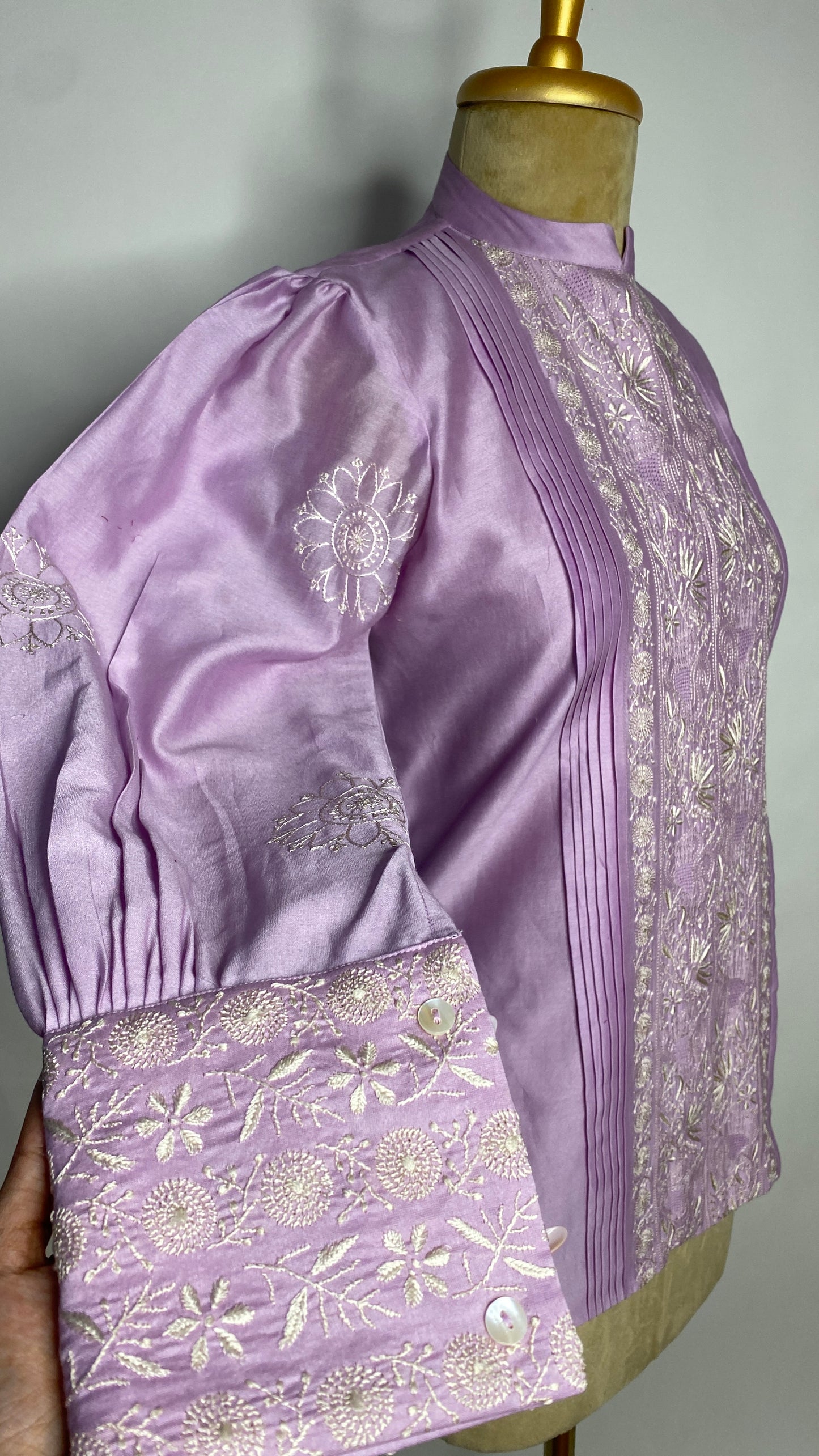 Lavender Pleated Jaali Chikankari Shirt