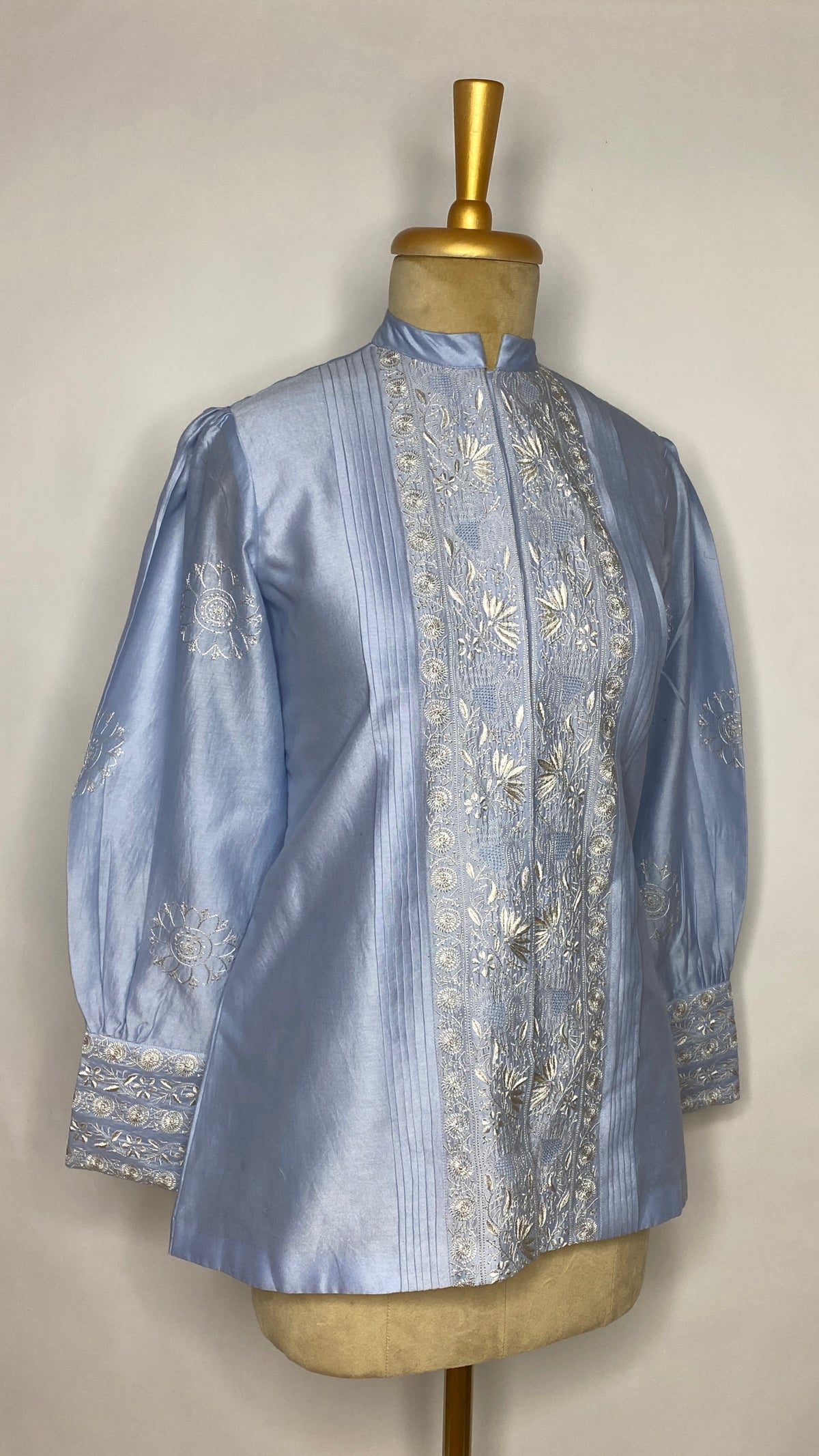 Light Blue Pleated Jaali Chikankari Shirt