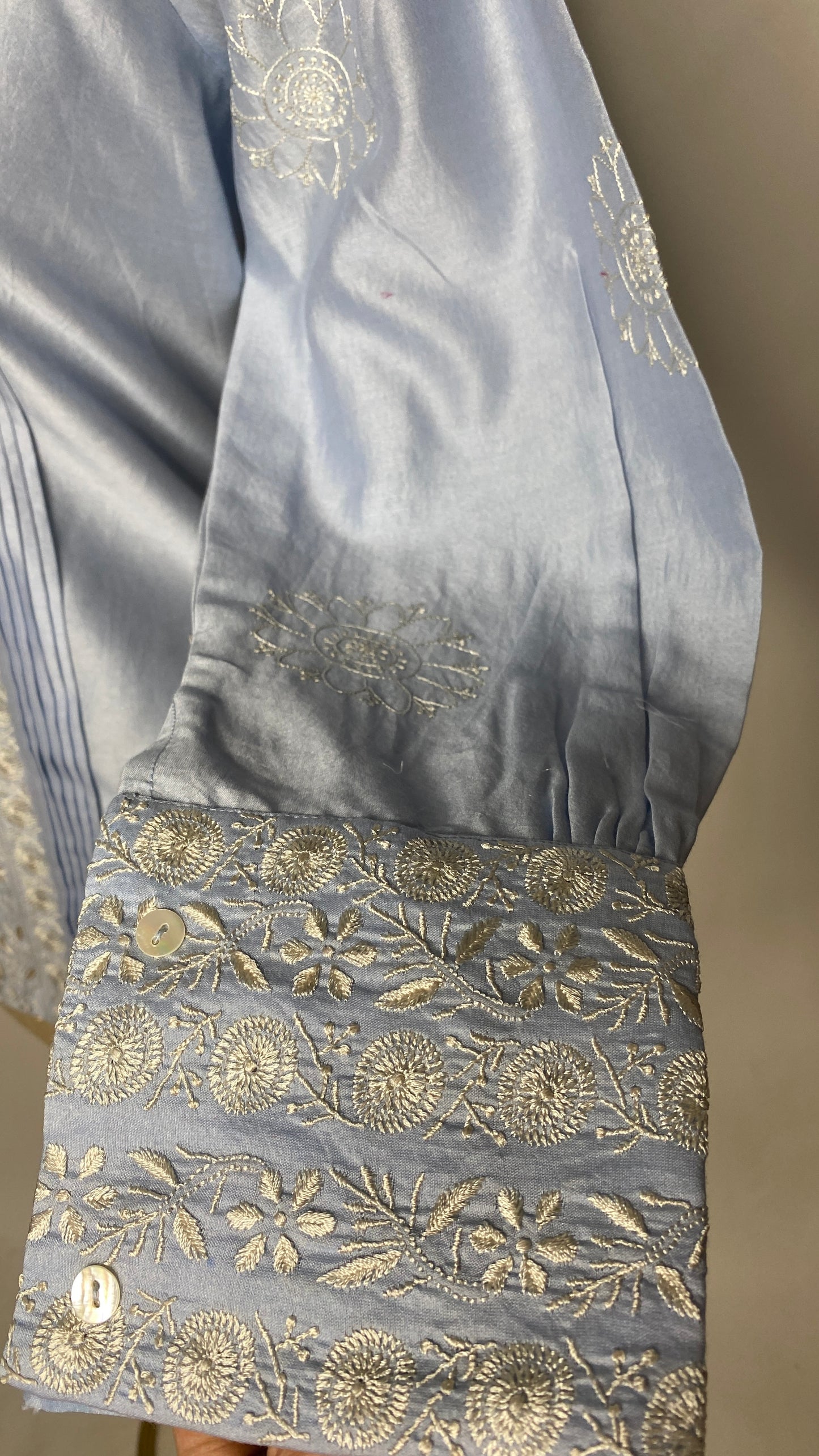 Light Blue Pleated Jaali Chikankari Shirt