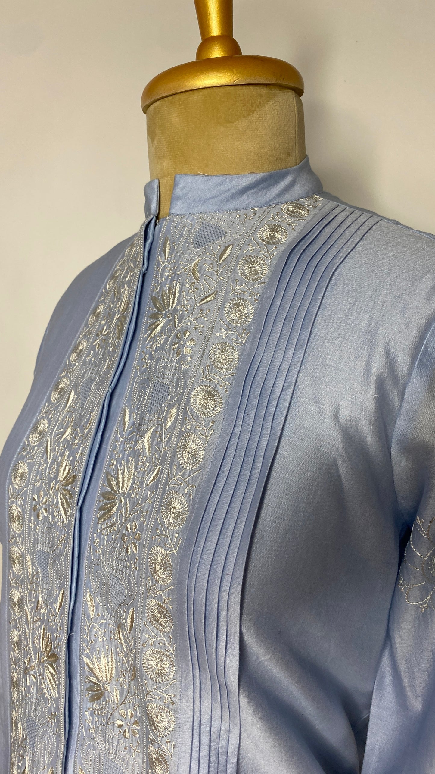 Light Blue Pleated Jaali Chikankari Shirt