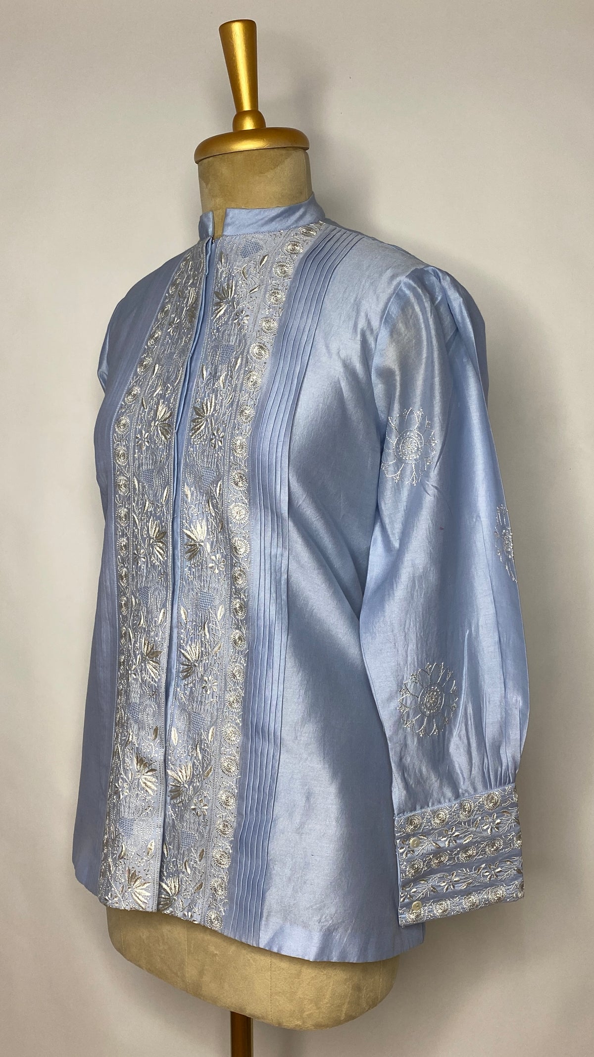 Light Blue Pleated Jaali Chikankari Shirt