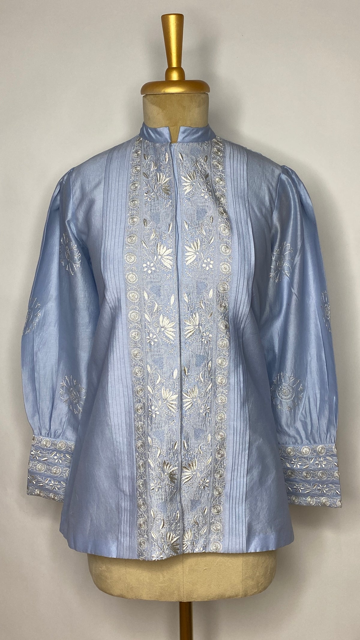 Light Blue Pleated Jaali Chikankari Shirt