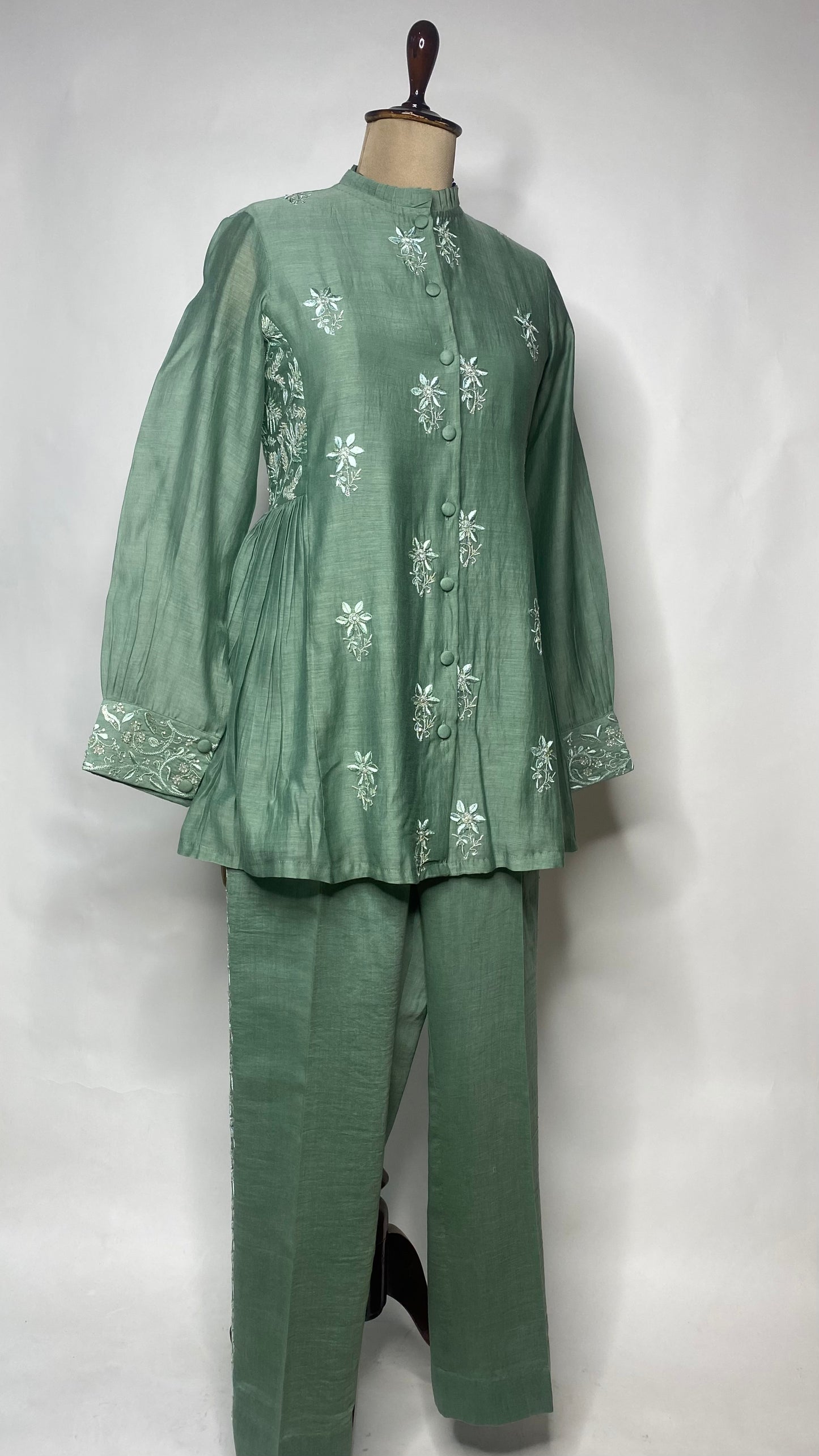Green Chikankari Festive Co-ord Set