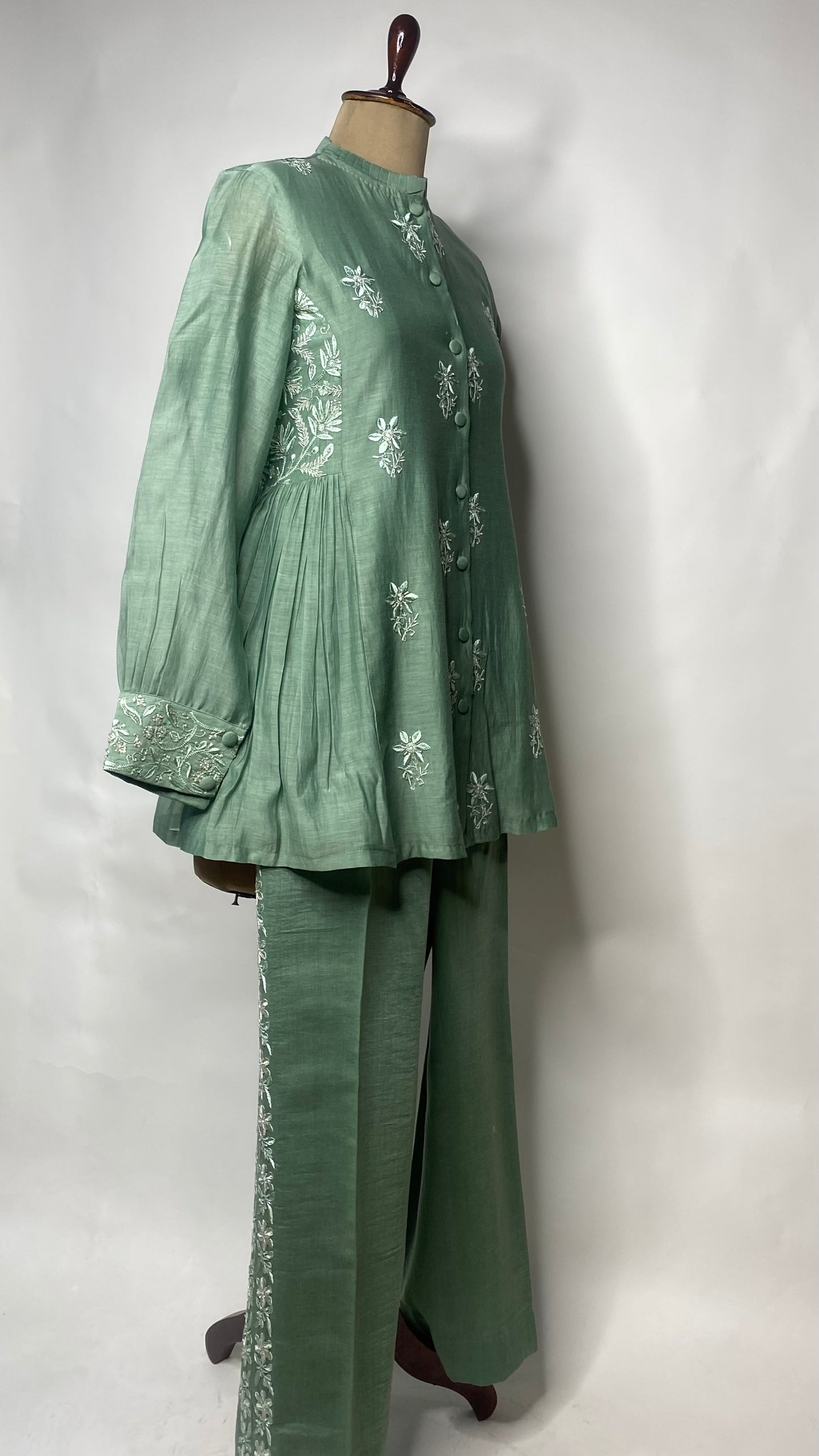 Green Chikankari Festive Co-ord Set