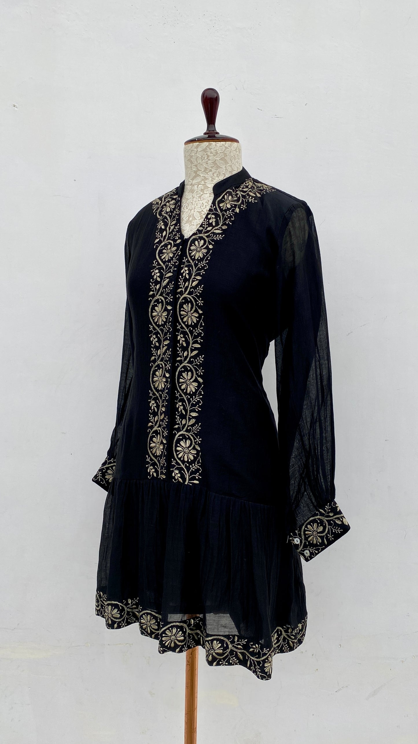 Black A-Line Chikankari Skater Dress