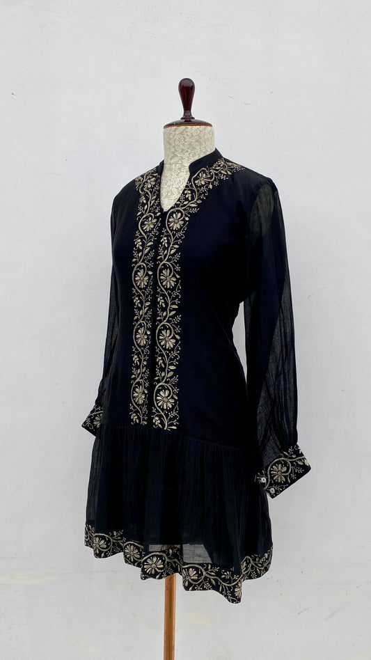 Black A-Line Chikankari Skater Dress