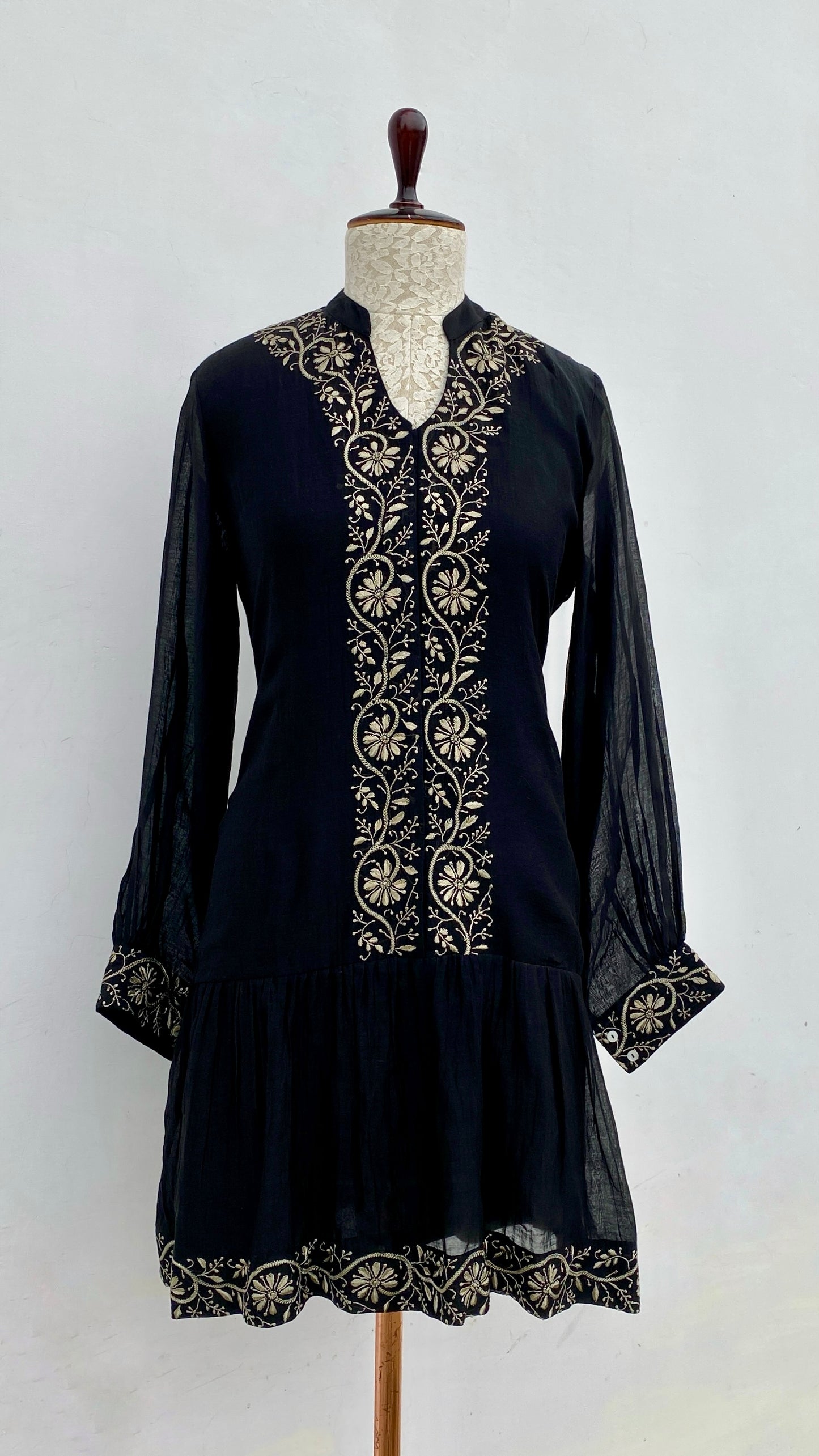 Black A-Line Chikankari Skater Dress