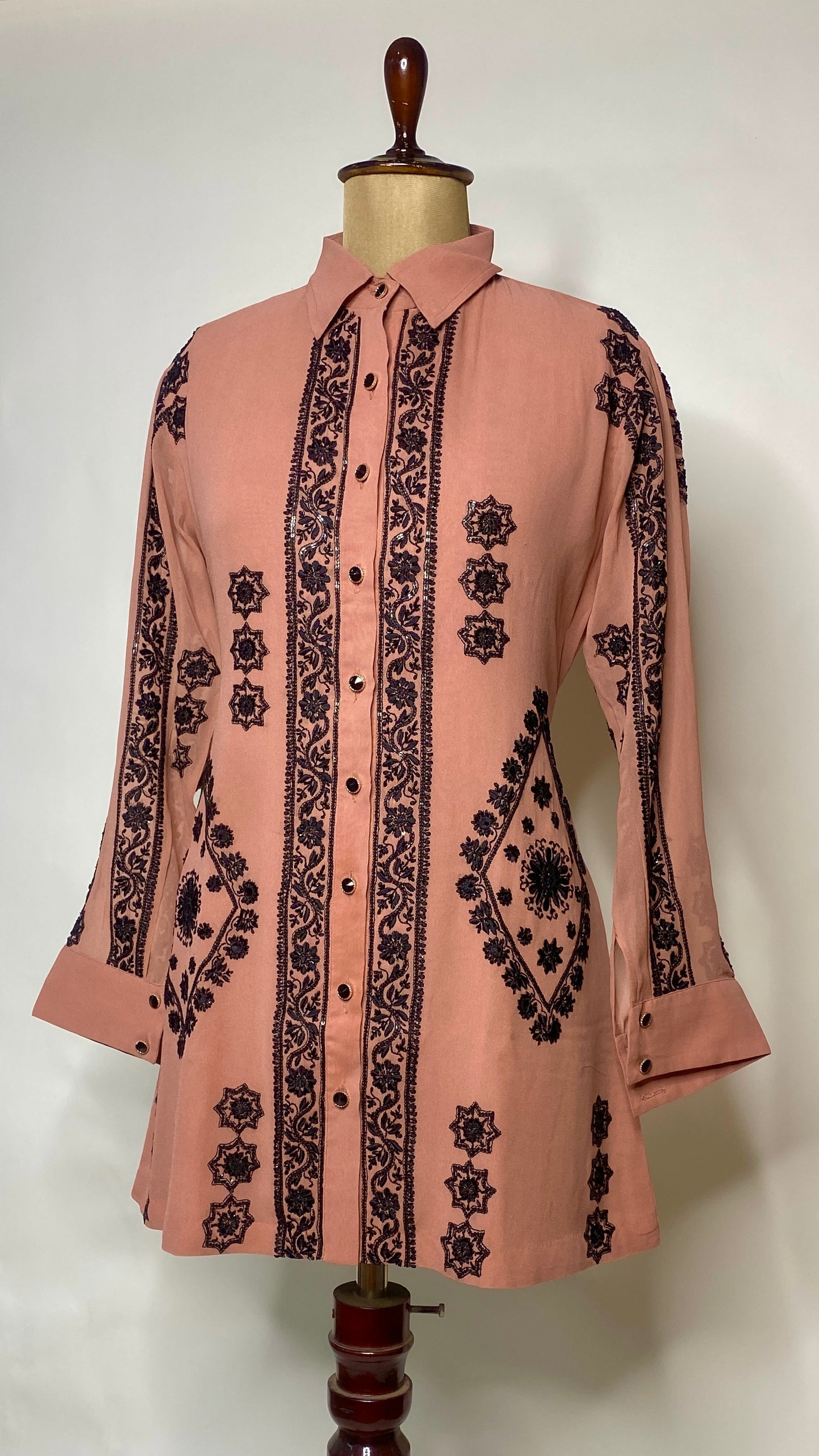 Old Rose Pink Pure Georgette Chikankari Shirt