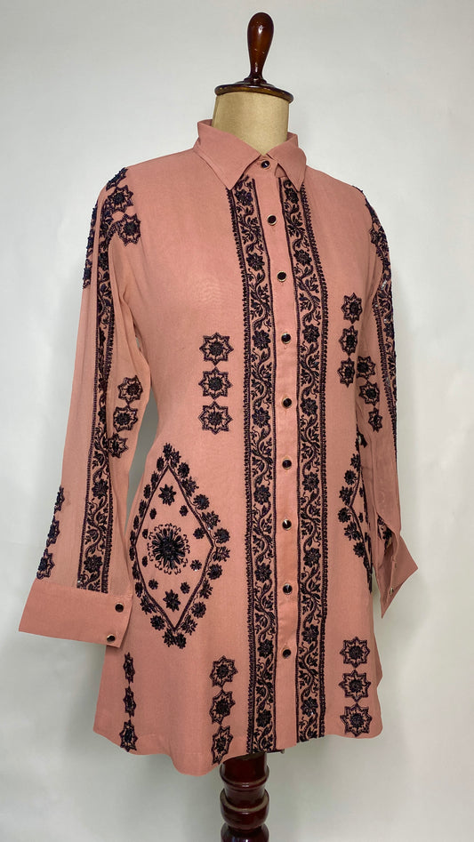 Old Rose Pink Pure Georgette Chikankari Shirt