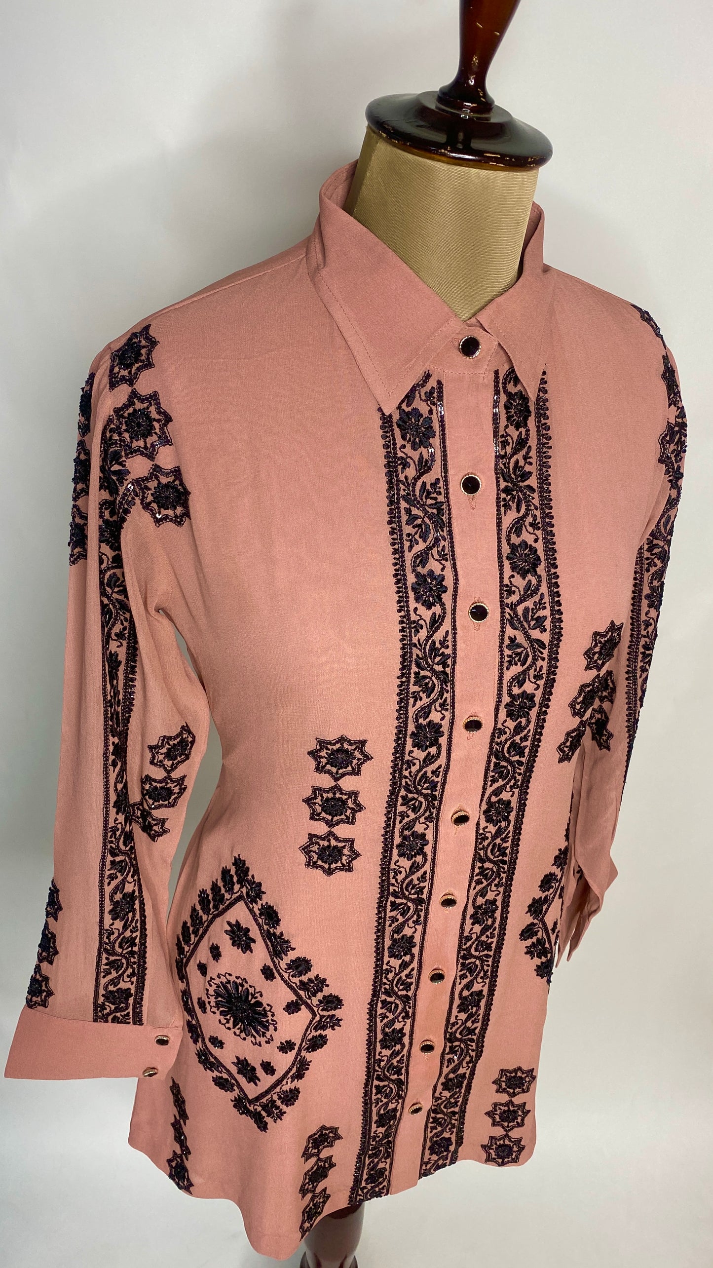 Old Rose Pink Pure Georgette Chikankari Shirt