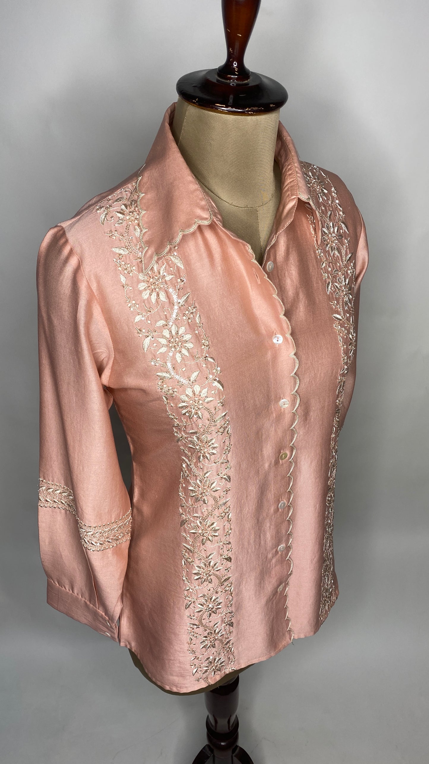 Peach Chanderi Silk Scallop Shirt