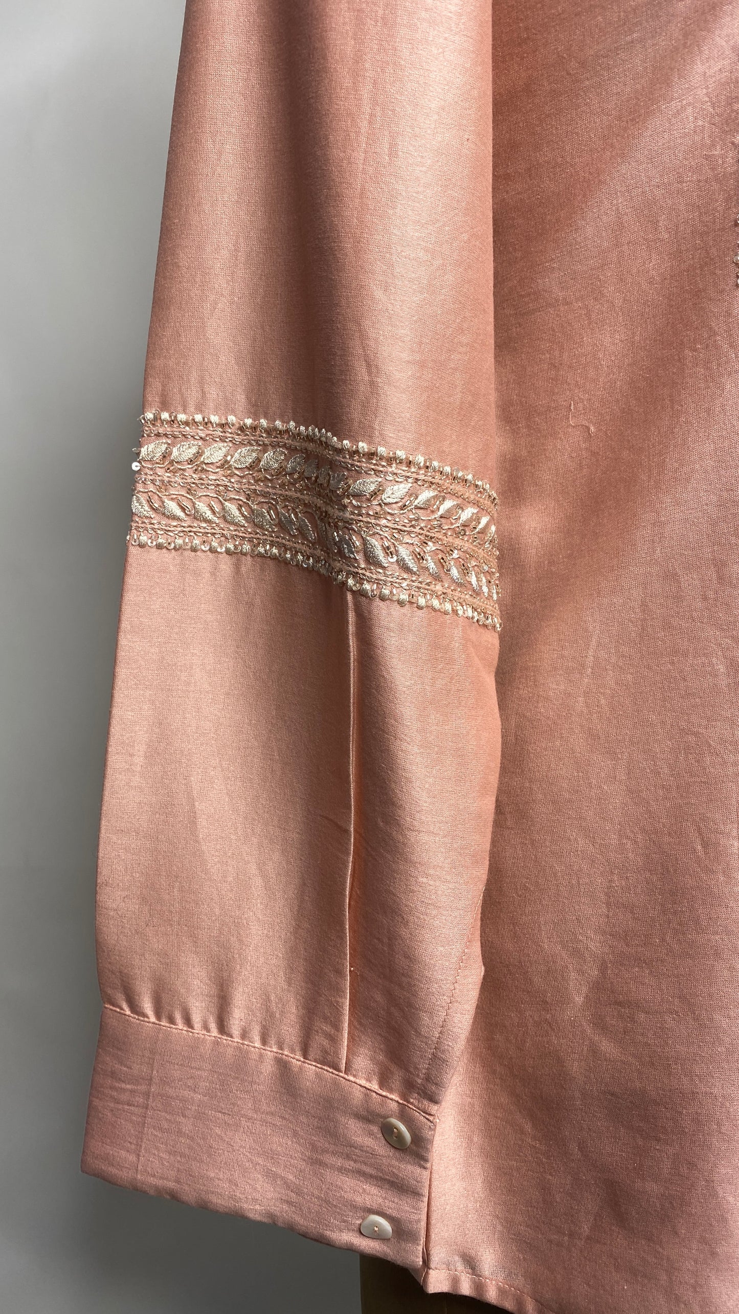 Peach Chanderi Silk Scallop Shirt