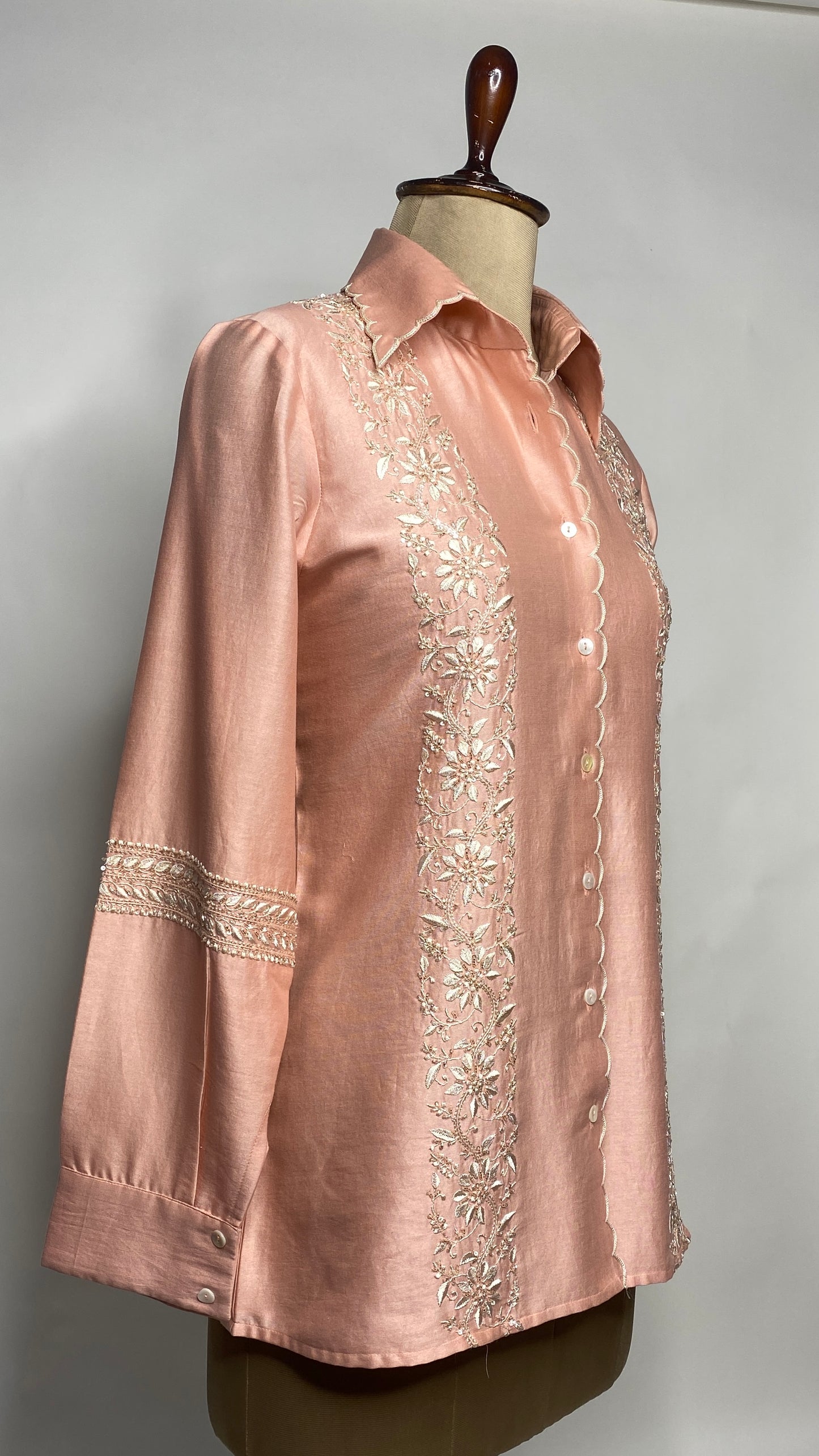 Peach Chanderi Silk Scallop Shirt