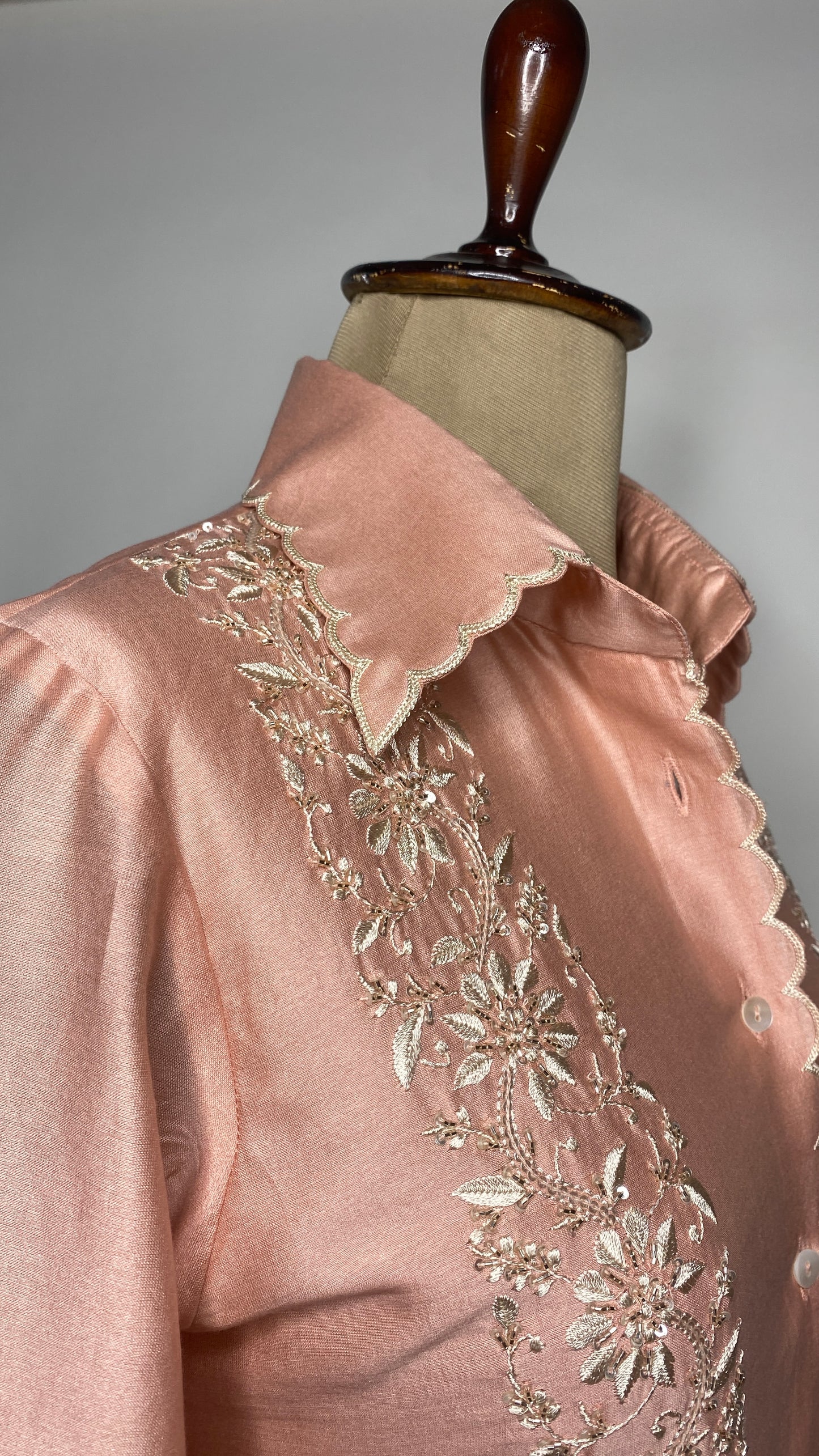 Peach Chanderi Silk Scallop Shirt