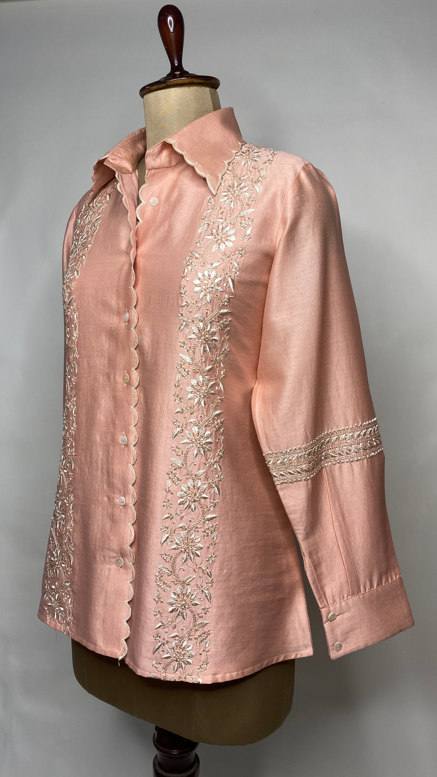 Peach Chanderi Silk Scallop Shirt