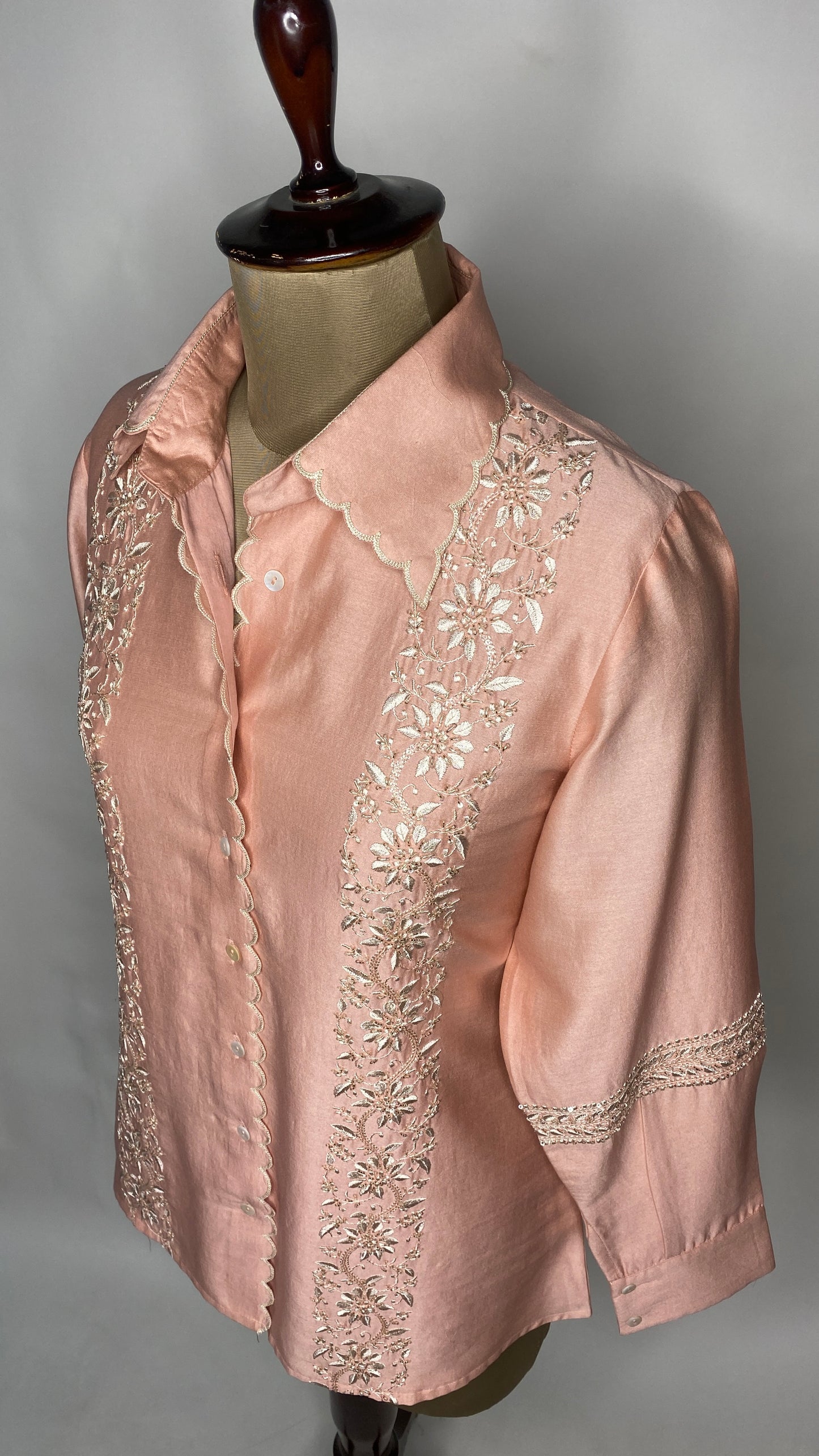 Peach Chanderi Silk Scallop Shirt