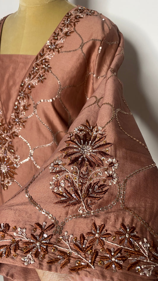 Brown Chikankari Short Kurta Set