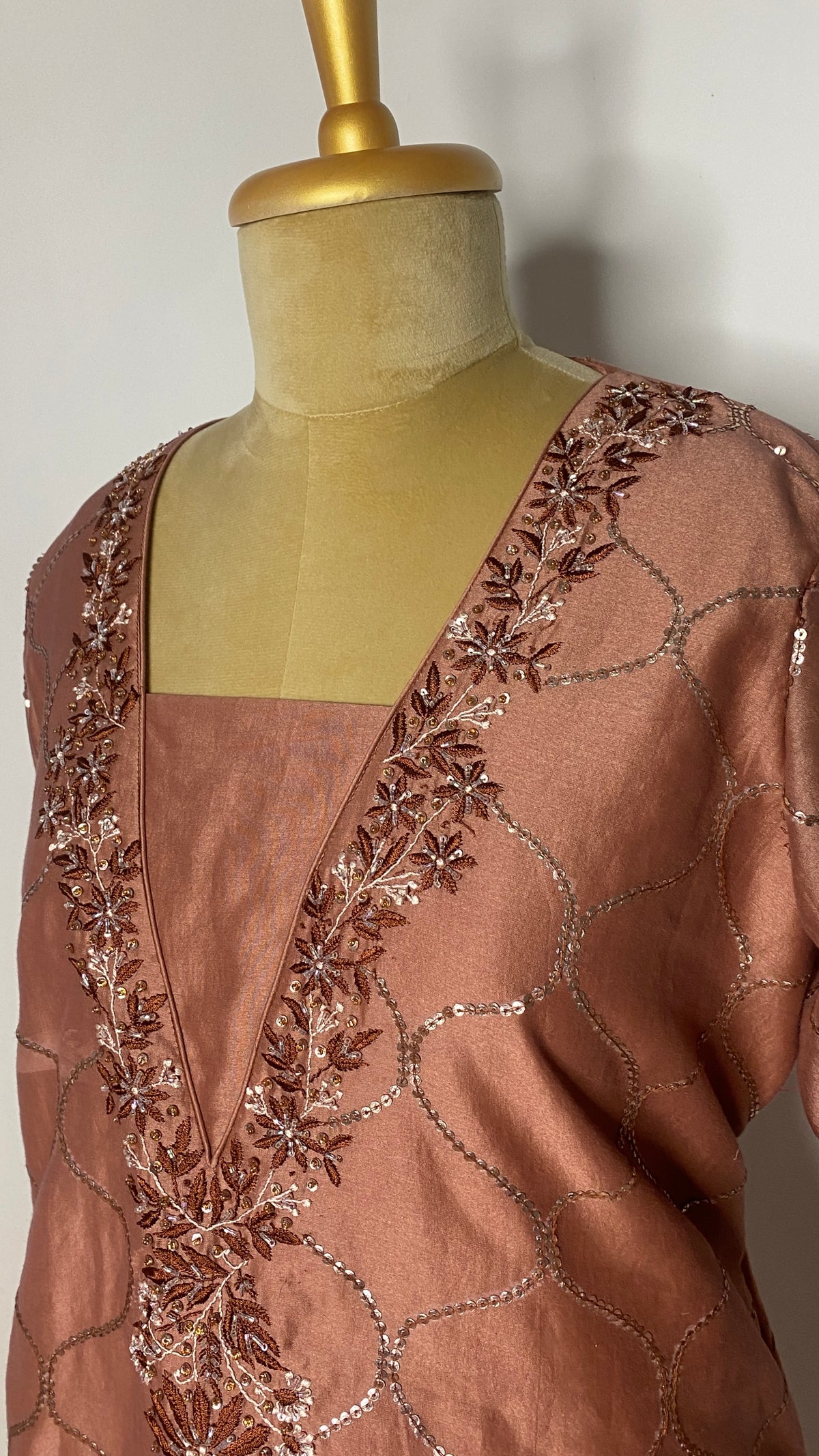 Brown Chikankari Short Kurta Set
