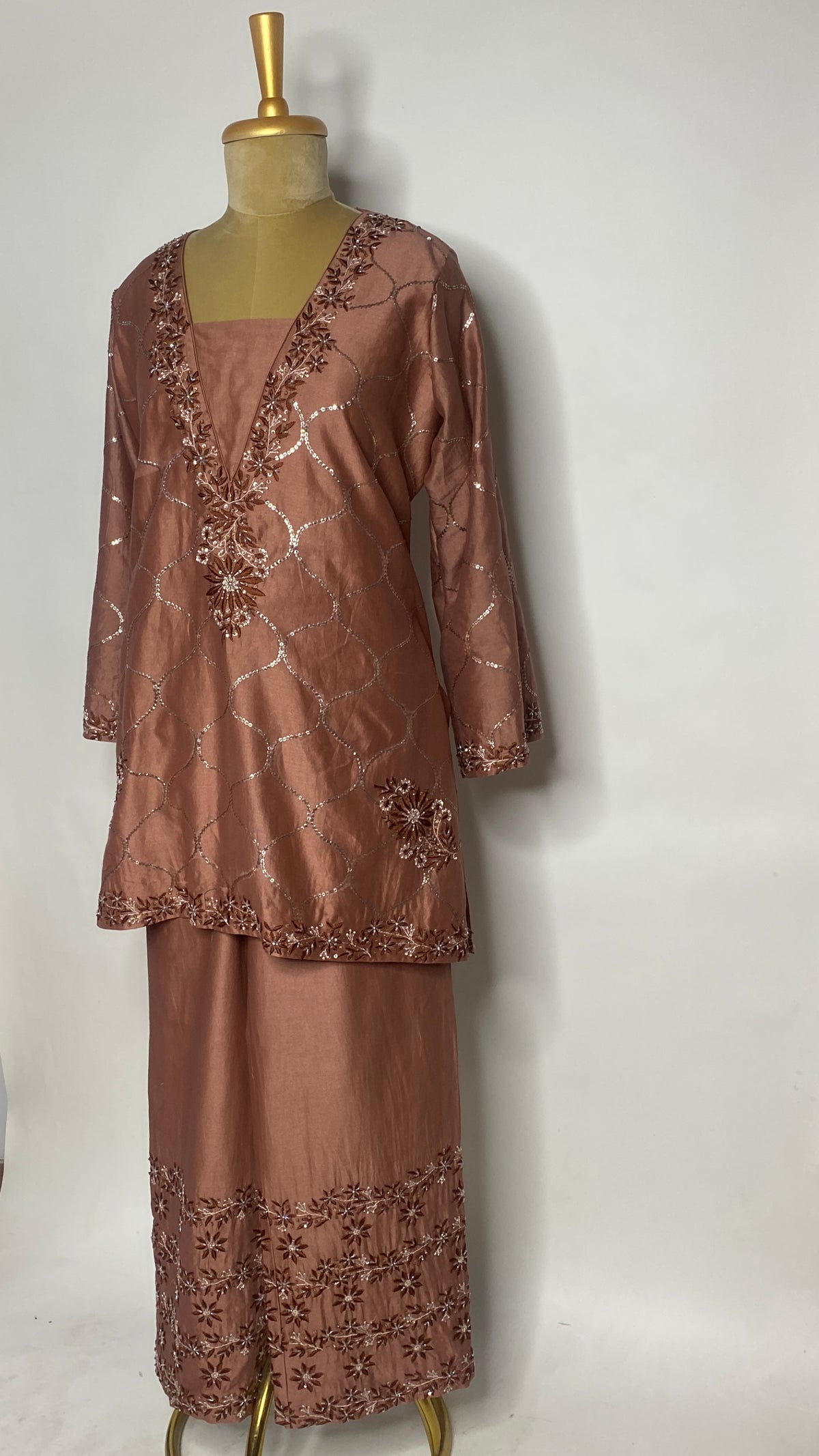 Brown Chikankari Short Kurta Set