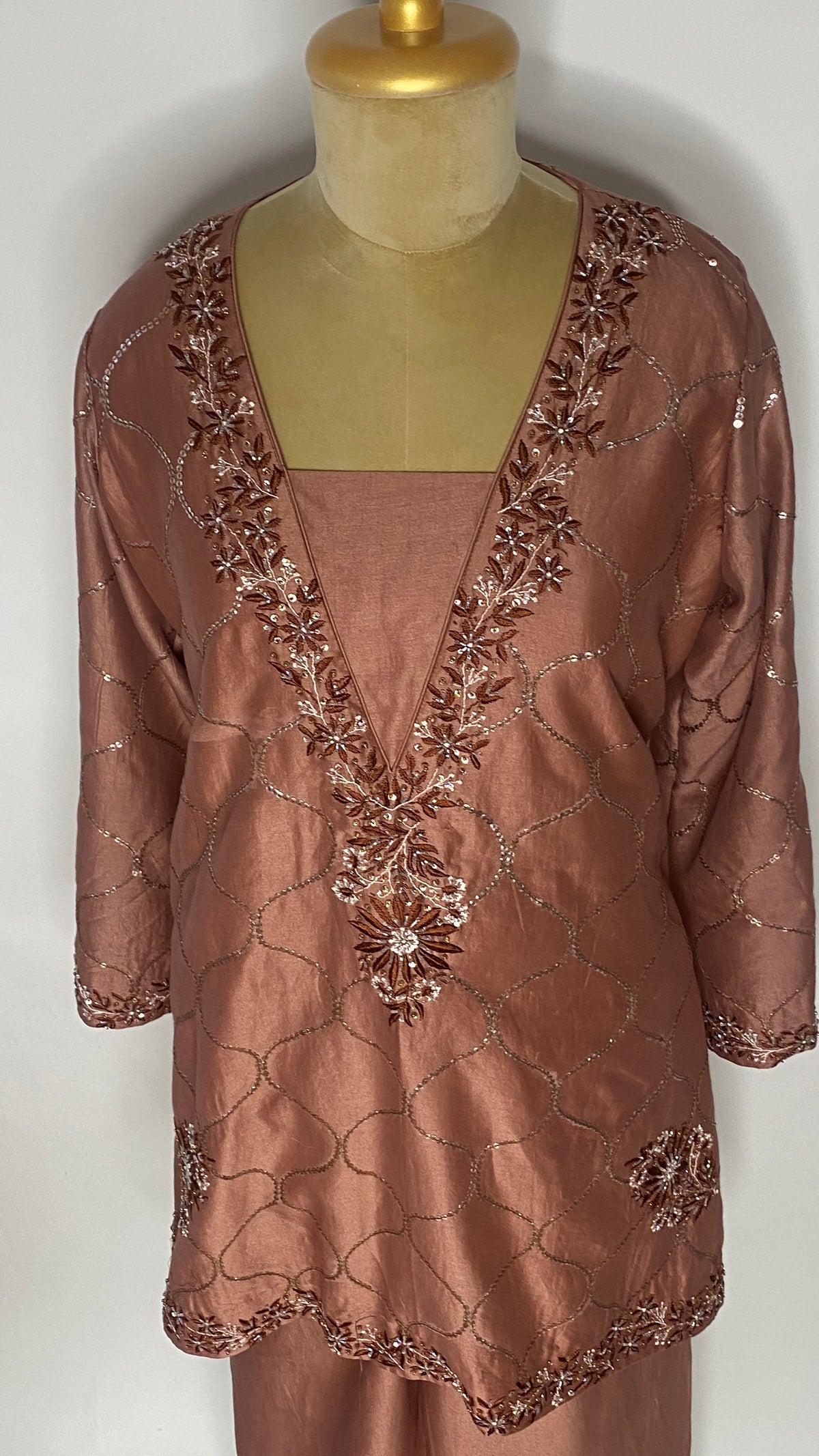 Brown Chikankari Short Kurta Set