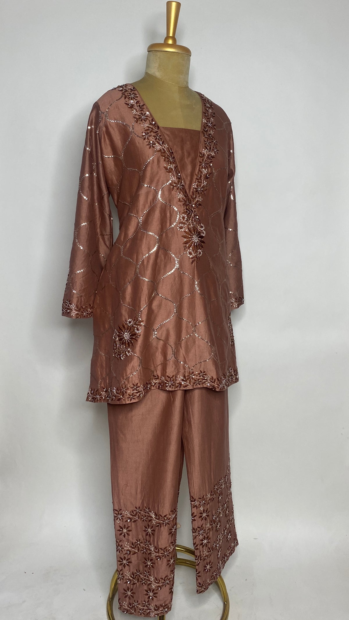 Brown Chikankari Short Kurta Set
