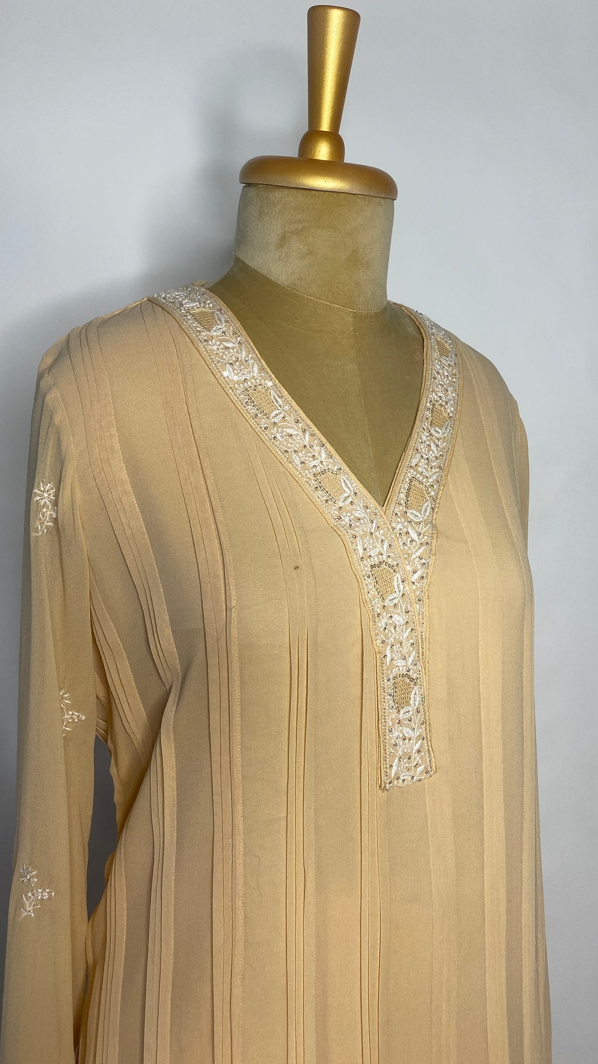Light Gold Chikankari Pleated Co-ord Set