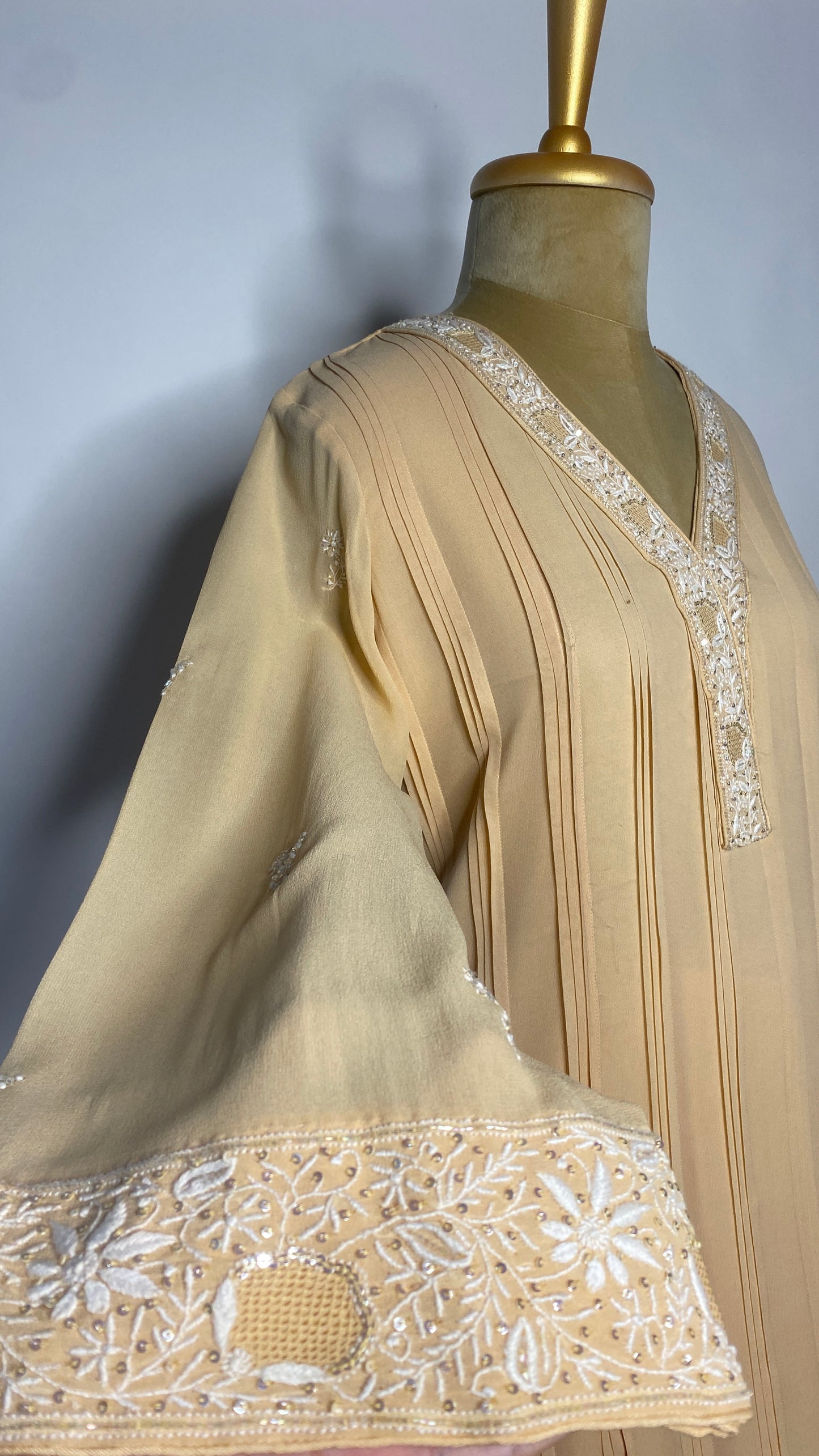 Light Gold Chikankari Pleated Co-ord Set