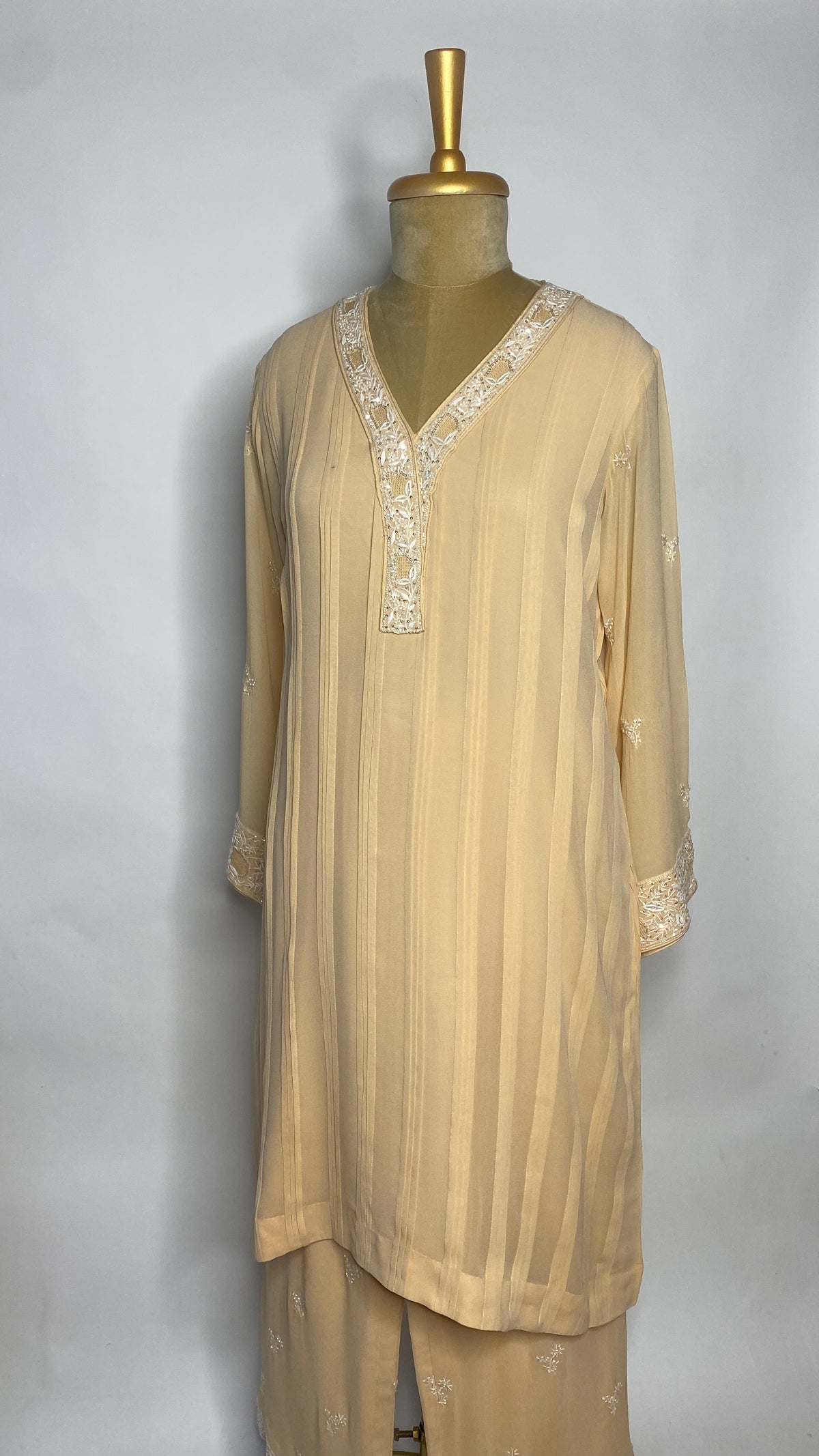 Light Gold Chikankari Pleated Co-ord Set