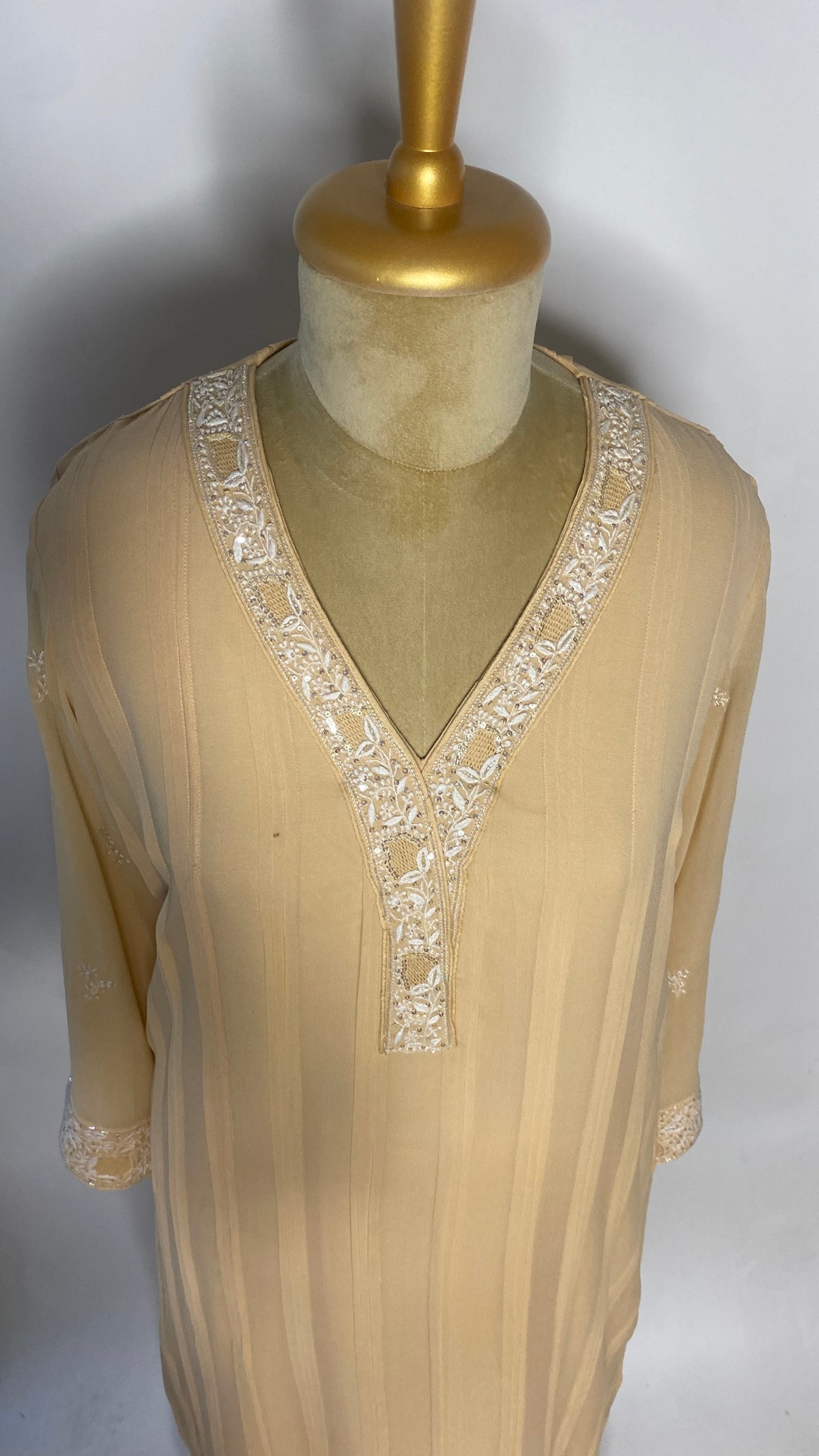 Light Gold Chikankari Pleated Co-ord Set