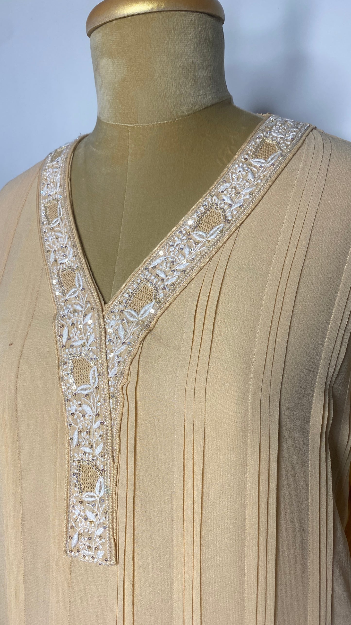 Light Gold Chikankari Pleated Co-ord Set