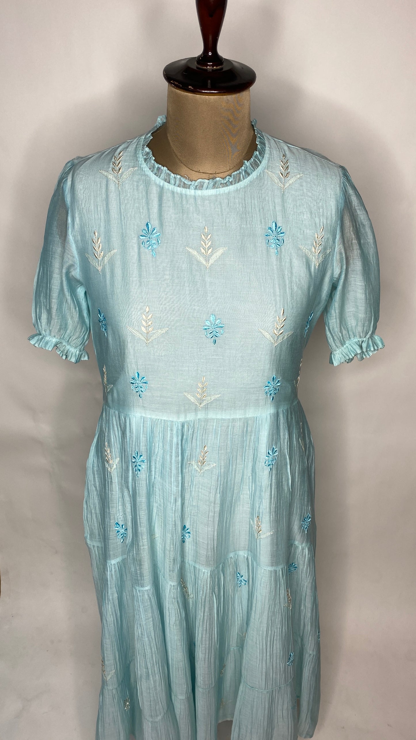 Sky Blue Long Mul ChanderiTier Dress