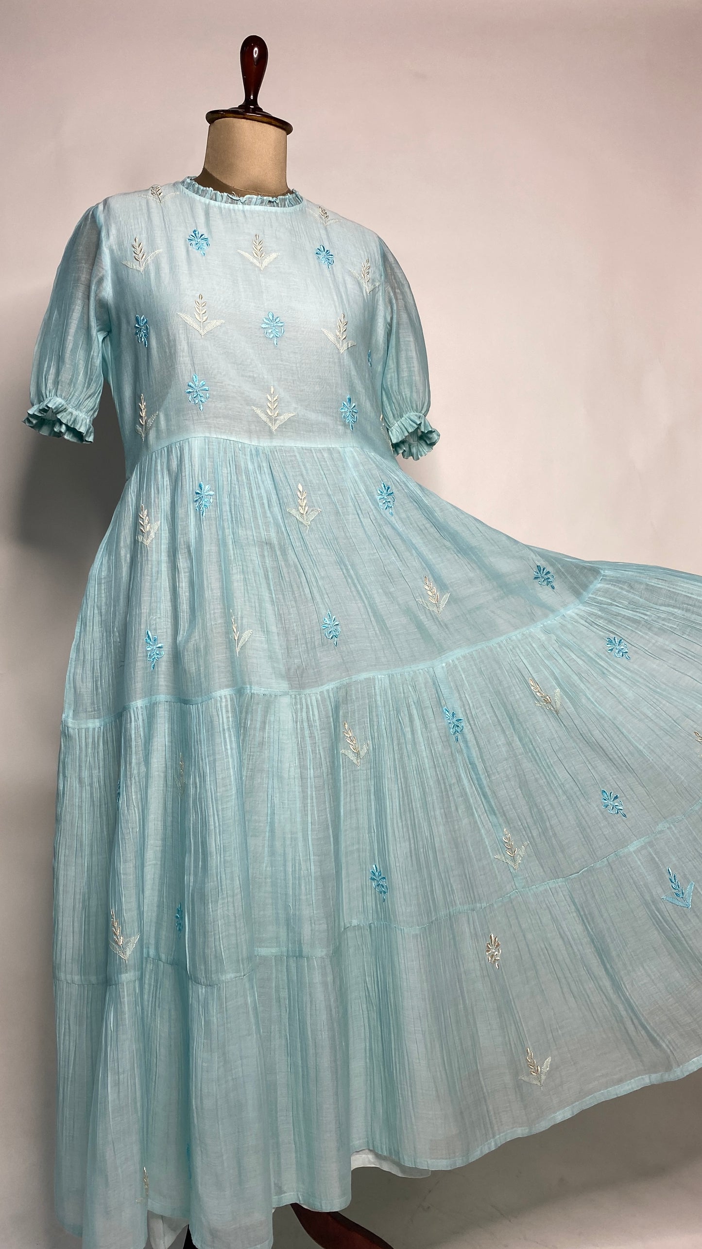 Sky Blue Long Mul ChanderiTier Dress